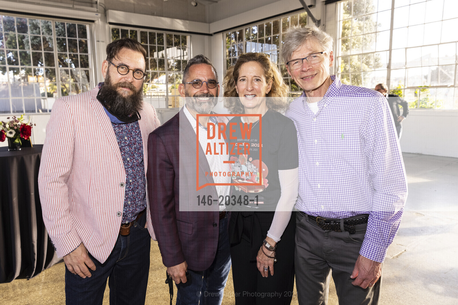 Robert Emmons, Terry Haney, Courtney Damkroger, Roger Hansen, Annual Soiree: San Francisco Heritage Celebrates 50!, Fort Mason Center for Arts and Culture. 2 Marina Blvd, June 12th, 2021, Photo #146-20348-1 Robert Emmons, Terry Haney, Courtney Damkroger, Roger Hansen, Photo #146-20348-1