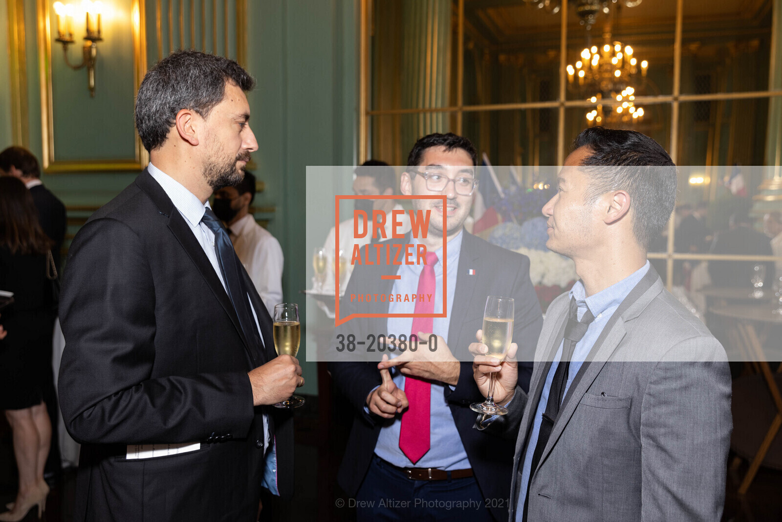 Lionel Guittard, Andrea Abuin, Vince Banks, Tom Horn Receives the The French Legion of Honour, War Memorial Veterans Building, Green Room. 401 Van Ness Ave, July 19th, 2021, Photo #38-20380-0 Lionel Guittard, Andrea Abuin, Vince Banks, Photo #38-20380-0