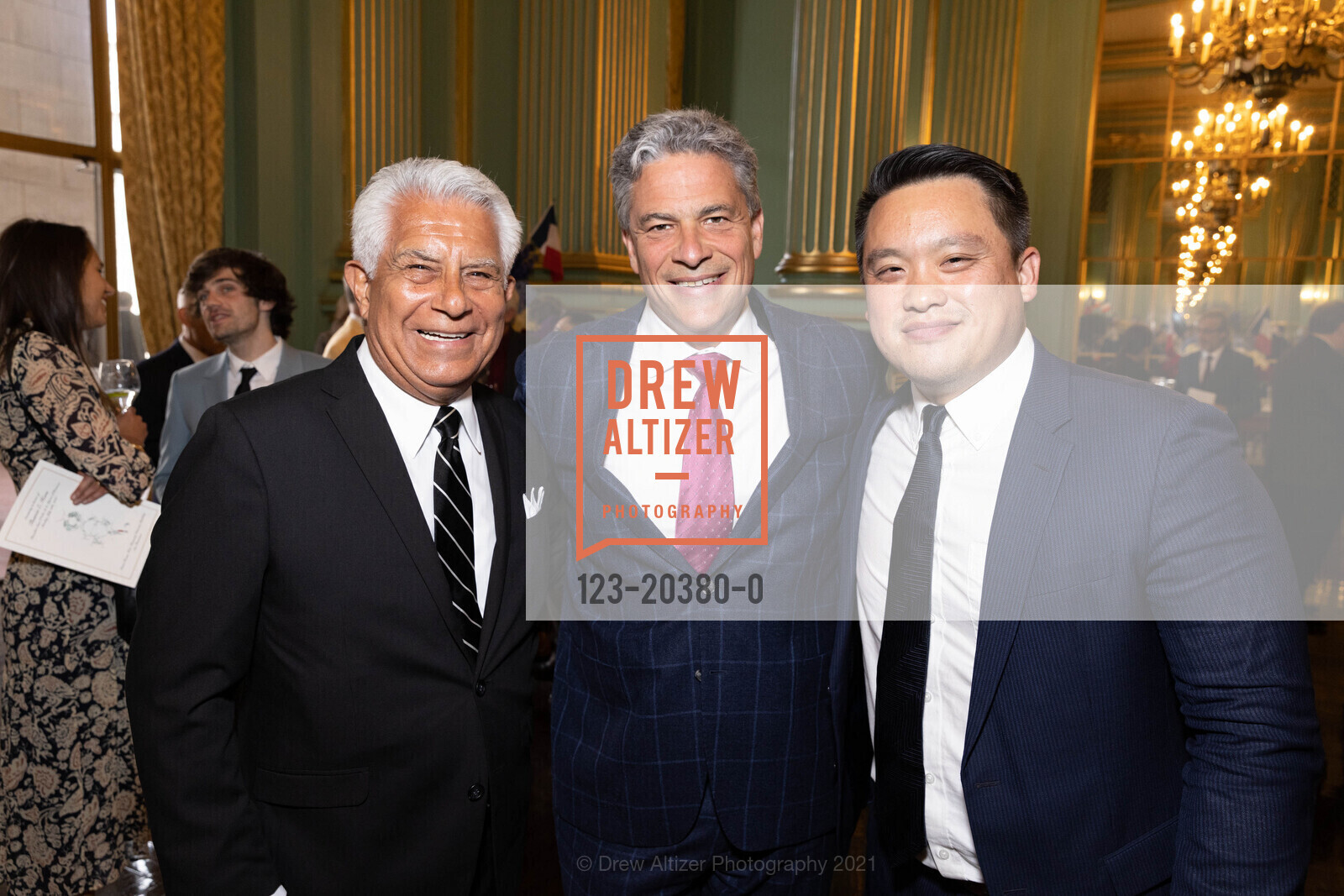 Sergio Arroyo, David Stull, Tom Horn Receives the The French Legion of Honour, War Memorial Veterans Building, Green Room. 401 Van Ness Ave, July 19th, 2021, Photo #123-20380-0 Sergio Arroyo, David Stull, Photo #123-20380-0