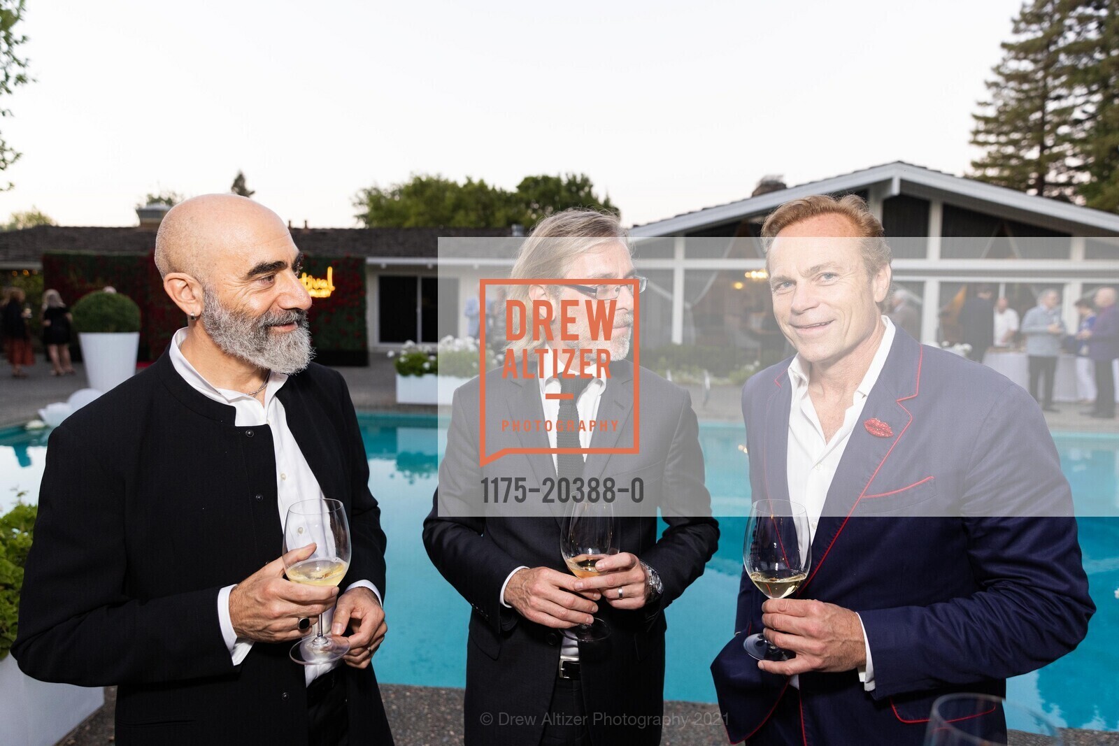 Simone Mazzetto, Sergio Strozzi, Jean-Charles Boisset, Raymond Vineyards Patron Dinner - Festival Napa Valley 2021, Raymond Vineyards, 94574. 1584 St. Helena Hwy, July 23rd, 2021, Photo #1175-20388-0 Simone Mazzetto, Sergio Strozzi, Jean-Charles Boisset, Photo #1175-20388-0