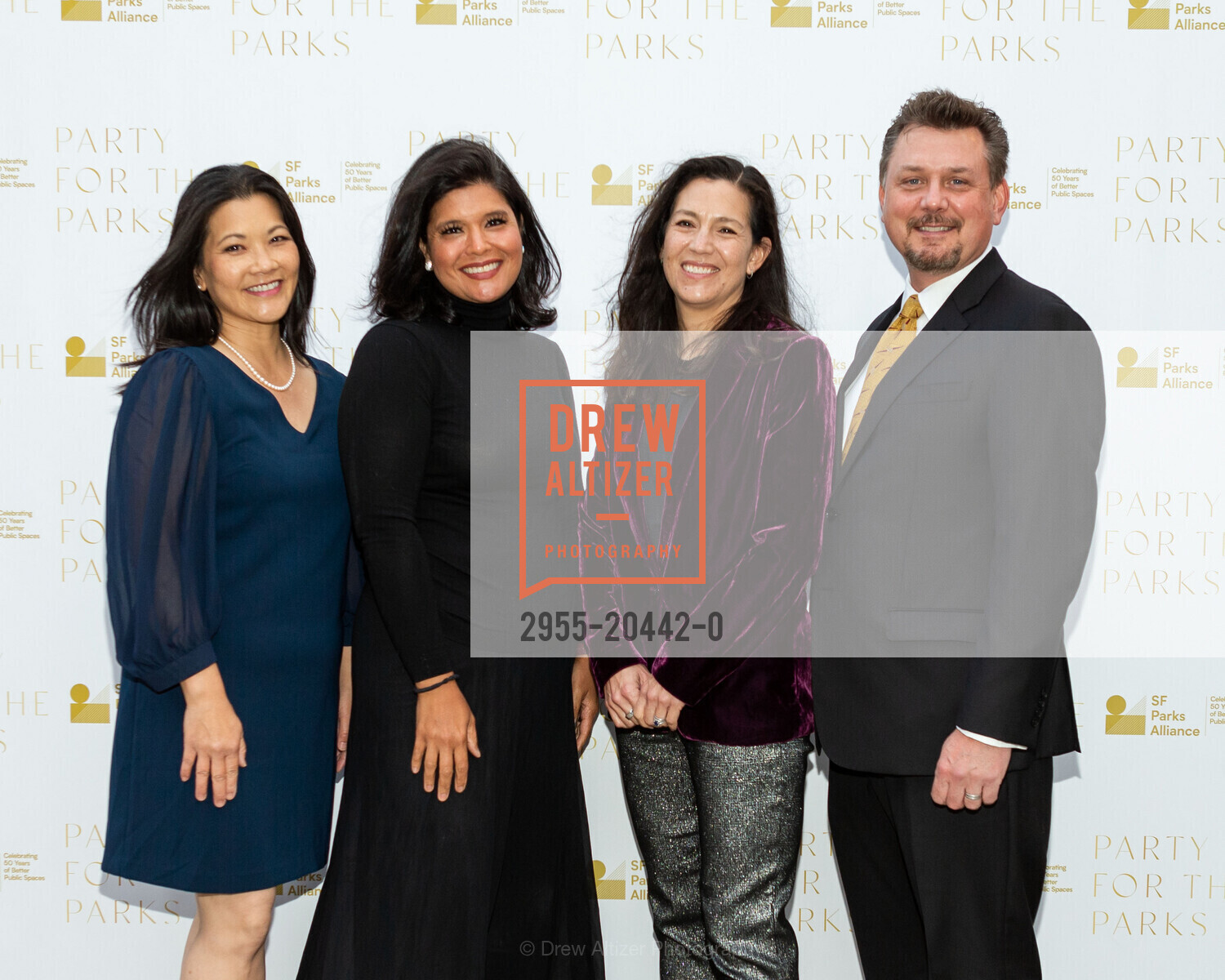 Nancy Tung, Marjan Philhour, Laura Dietrich, Mark Dietrich, Party For The Parks, Mission Rock Resort. 817 Terry A Francois Blvd, Photo #2955-20442-0 Nancy Tung, Marjan Philhour, Laura Dietrich, Mark Dietrich, Photo #2955-20442-0