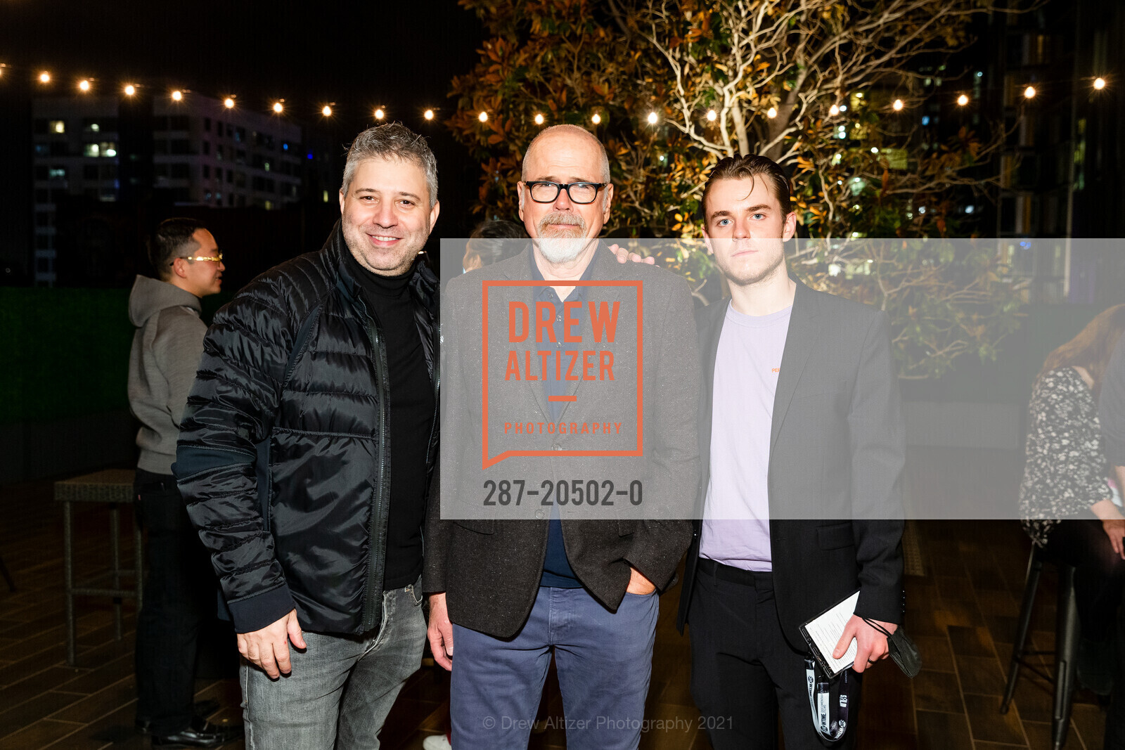 Evgeny Afineevsky, Michael Lumpkin, Maguire Mount, SFFILM Doc Stories Kickoff Party, BEI Hotel. 50 8th St, November 5th, 2021, Photo #287-20502-0 Evgeny Afineevsky, Michael Lumpkin, Maguire Mount, Photo #287-20502-0