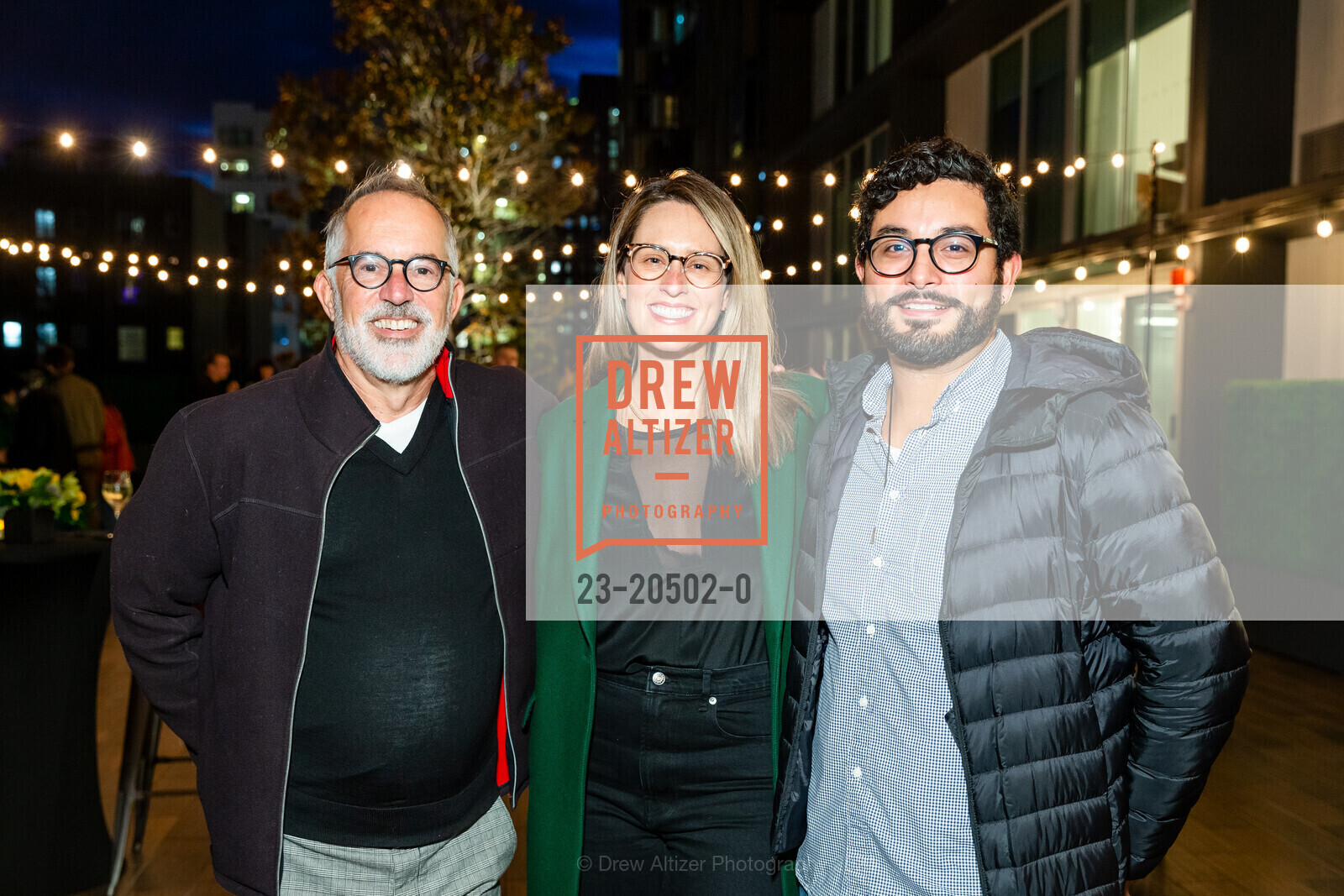 John Cooper, Jessie Fairbanks, Oscar Arce, SFFILM Doc Stories Kickoff Party, BEI Hotel. 50 8th St, November 5th, 2021, Photo #23-20502-0 John Cooper, Jessie Fairbanks, Oscar Arce, Photo #23-20502-0