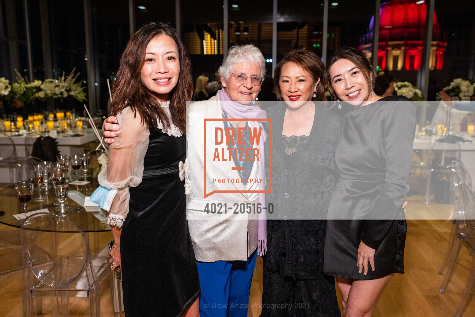Lilian Qian, Ute Bowes, Eliza Cash, Samantha Chien, SF Conservatory of Music 2021 Gala event featuring Yo-Yo Ma, Bowes Center. 200 Van Ness, November 12th, 2021, Photo #4021-20516-0 Lilian Qian, Ute Bowes, Eliza Cash, Samantha Chien, Photo #4021-20516-0