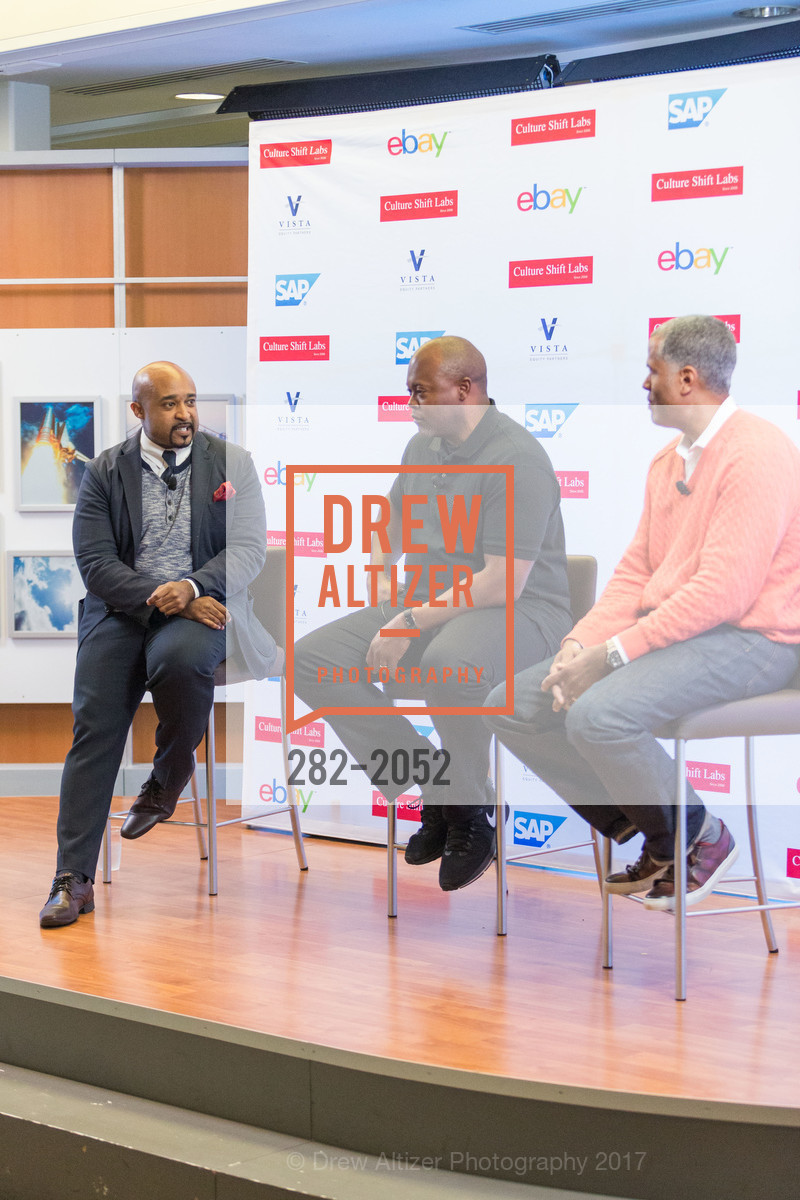 Mike Muse, Cheo Coker, Guy Primus, 3rd Annual Culture Shifting Weekend- Fireside Chat, SAP, 1st Floor Cafe. 3410 Hillview Avenue, April 21st, 2017, Photo #282-2052 Mike Muse, Cheo Coker, Guy Primus, Photo #282-2052