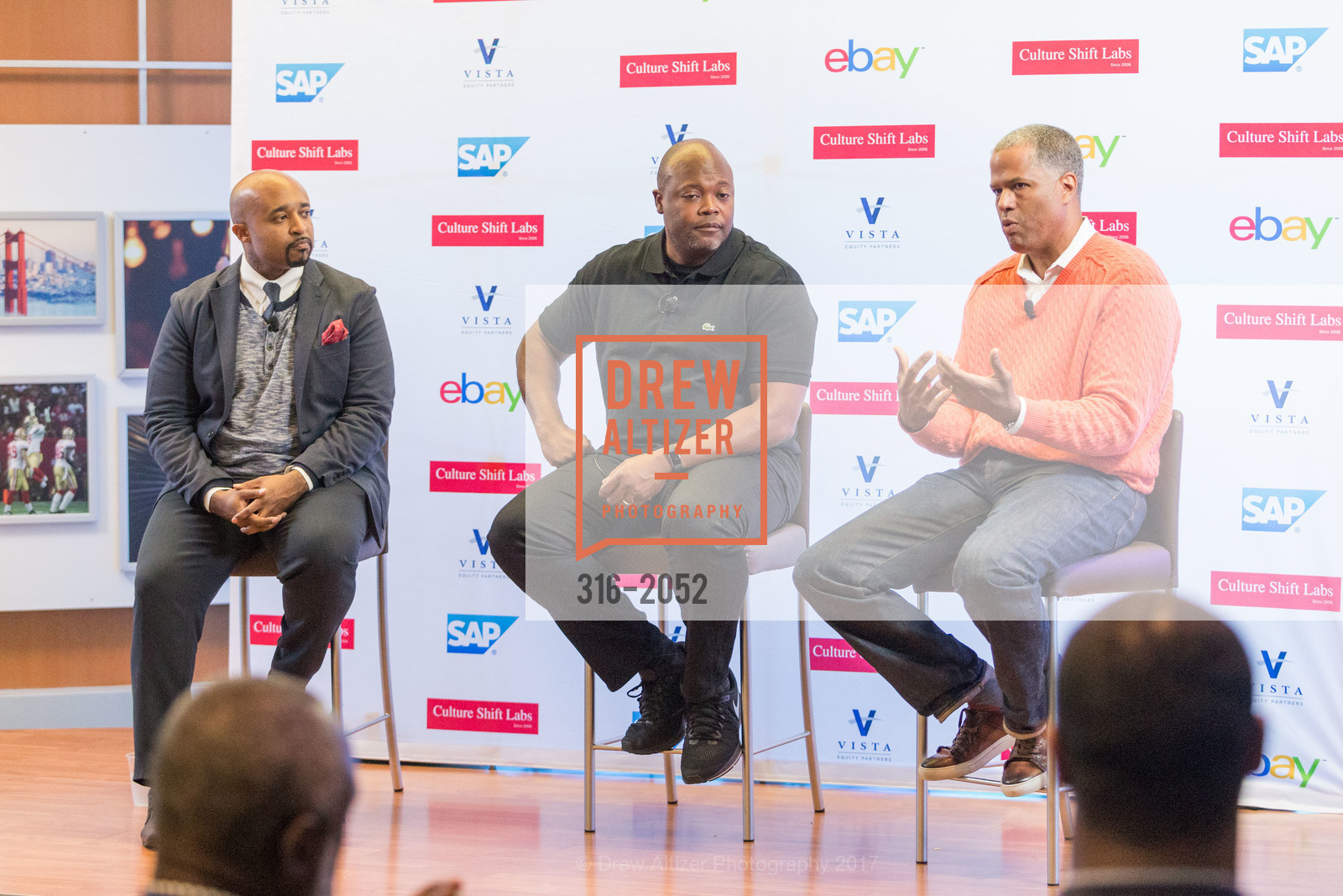 Mike Muse, Cheo Coker, Guy Primus, 3rd Annual Culture Shifting Weekend- Fireside Chat, SAP, 1st Floor Cafe. 3410 Hillview Avenue, April 21st, 2017, Photo #316-2052 Mike Muse, Cheo Coker, Guy Primus, Photo #316-2052