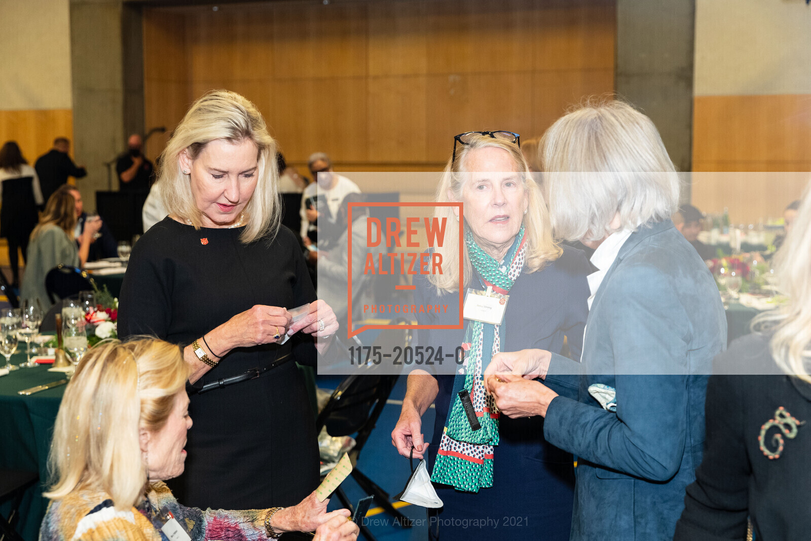 Marcy Taylor Patterson, Kathryn Lawrence, Betsy Strong, Joanne Berges, The Salvation Army's 18th Annual Holiday Luncheon, The Salvation Army Kroc Center. 240 Turk St, November 17th, 2021, Photo #1175-20524-0 Marcy Taylor Patterson, Kathryn Lawrence, Betsy Strong, Joanne Berges, Photo #1175-20524-0