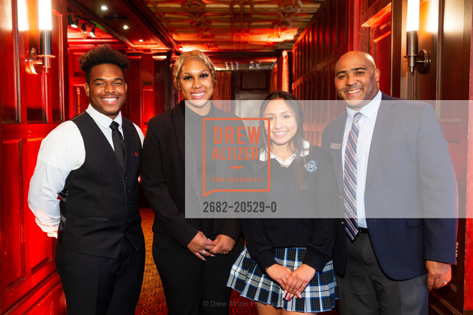 Christian Harris, Kamara Pitts, Carolina Gutierrez, Lloyd Schine, Bay Scholars 8th Annual Thanksgiving Luncheon, The Julia Morgan Ballroom. 465 California St, Photo #2682-20529-0 Christian Harris, Kamara Pitts, Carolina Gutierrez, Lloyd Schine, Photo #2682-20529-0