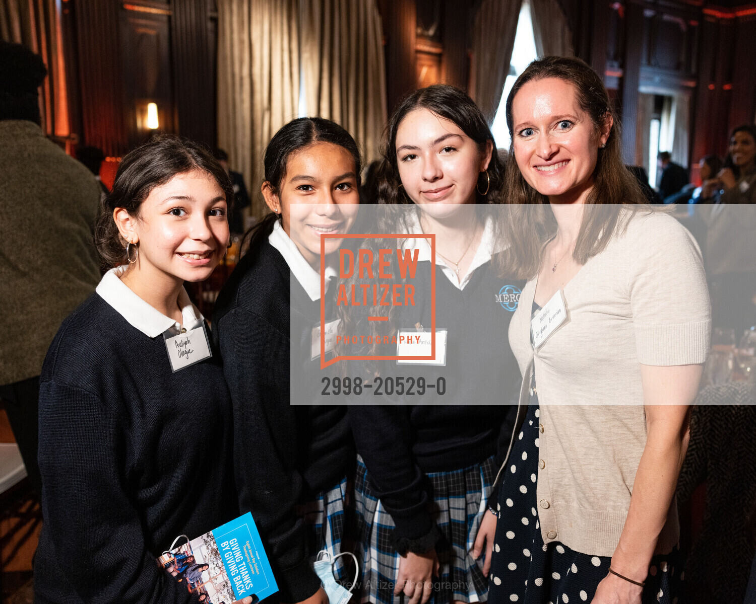 Aaliya Olague, Gabriela Vargas, Kiara Antelo, Natalie Cirigliano Brosnan, Bay Scholars 8th Annual Thanksgiving Luncheon, The Julia Morgan Ballroom. 465 California St, Photo #2998-20529-0 Aaliya Olague, Gabriela Vargas, Kiara Antelo, Natalie Cirigliano Brosnan, Photo #2998-20529-0