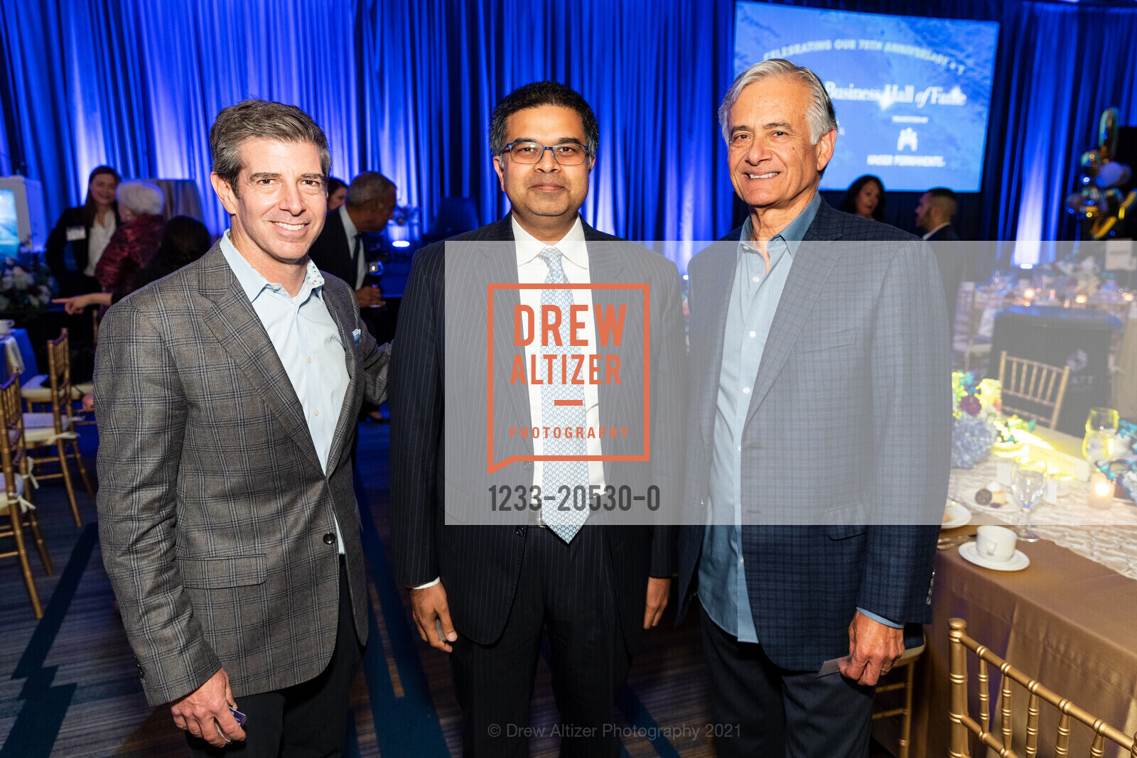 Phillip Mazzie, Kausik Rajgopal, Michael Covarrubias, Bay Area Council's 76th Annual Dinner & Bay Area Business Hall of Fame, Hyatt Regency San Francisco. 5 Embarcadero Ctr, November 18th, 2021, Photo #1233-20530-0 Phillip Mazzie, Kausik Rajgopal, Michael Covarrubias, Photo #1233-20530-0