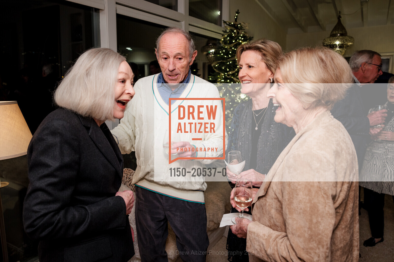 Gretchen Kimball, Andrew Frankl, Dana Garrick, Phyllis Garrick, A Christmas Carol by Charles Dickens Launch Party, Private Residence, December 2nd, 2021, Photo #1150-20537-0 Gretchen Kimball, Andrew Frankl, Dana Garrick, Phyllis Garrick, Photo #1150-20537-0