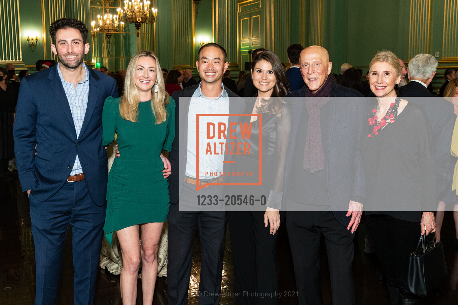 Brian Wilmer, Nancy Gehrels, Jason Tom, Danielle Bales, Tom Biss, Susan Lucas, Sotheby's Holiday Party, San Francisco War Memorial & Performing Arts Center. 401 Van Ness Avenues, December 8th, 2021, Photo #1233-20546-0 Brian Wilmer, Nancy Gehrels, Jason Tom, Danielle Bales, Tom Biss, Susan Lucas, Photo #1233-20546-0