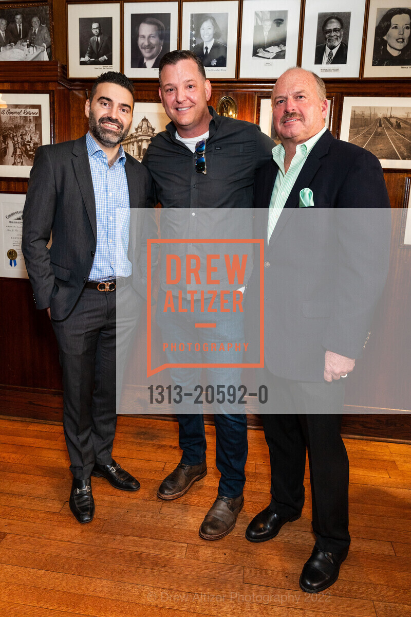 Alex Bastian, Jason Cherniss, John Cleary, John Konstin Baby shower, John's Grill. 63 ellis street, February 27th, 2022, Photo #1313-20592-0 Alex Bastian, Jason Cherniss, John Cleary, Photo #1313-20592-0