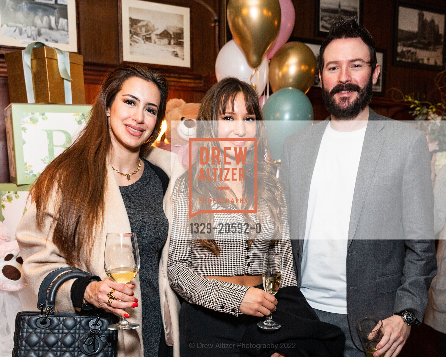 Carla Rodriguez, Camilla Uriegas, Jose Aristia, John Konstin Baby shower, John's Grill. 63 ellis street, February 27th, 2022, Photo #1329-20592-0 Carla Rodriguez, Camilla Uriegas, Jose Aristia, Photo #1329-20592-0