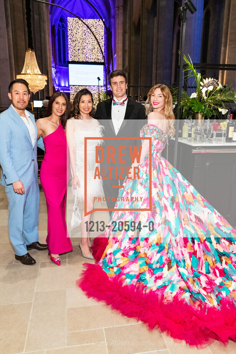 Brandon Au, Catarina Mendoza, Betty Yu, Johnny Blanchard, Kate Tova, Grace Cathedral 2022 Carnivale Gala, Grace Cathedral. 1100 California Street, March 1st, 2022, Photo #1213-20594-0 Brandon Au, Catarina Mendoza, Betty Yu, Johnny Blanchard, Kate Tova, Photo #1213-20594-0
