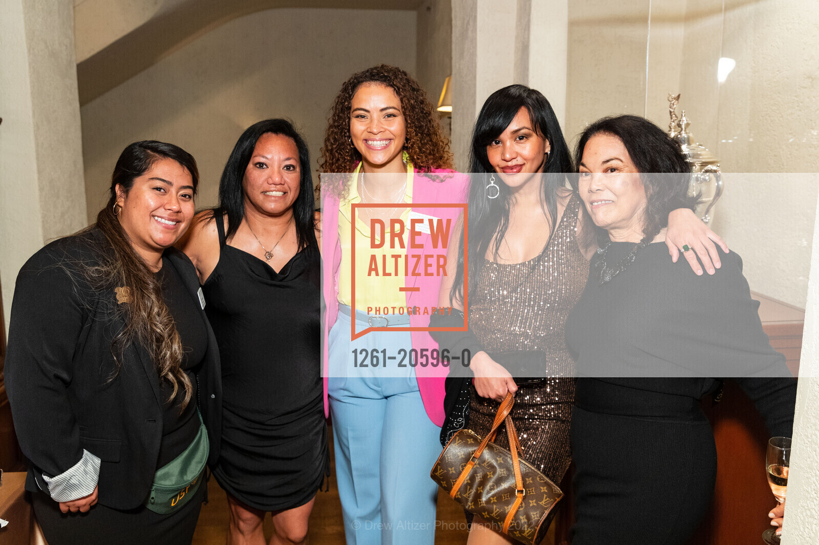 Carla Trujillo, Beth Gonzales, Dresden Smith, Jackie Ramos, Leslie Lombre, USF's Leo T. McCarthy Award for Public Service & Center's 20th Anniversary Celebration, Olympic Club lakeside Clubhouse. 599 CA-35, March 3rd, 2022, Photo #1261-20596-0 Carla Trujillo, Beth Gonzales, Dresden Smith, Jackie Ramos, Leslie Lombre, Photo #1261-20596-0