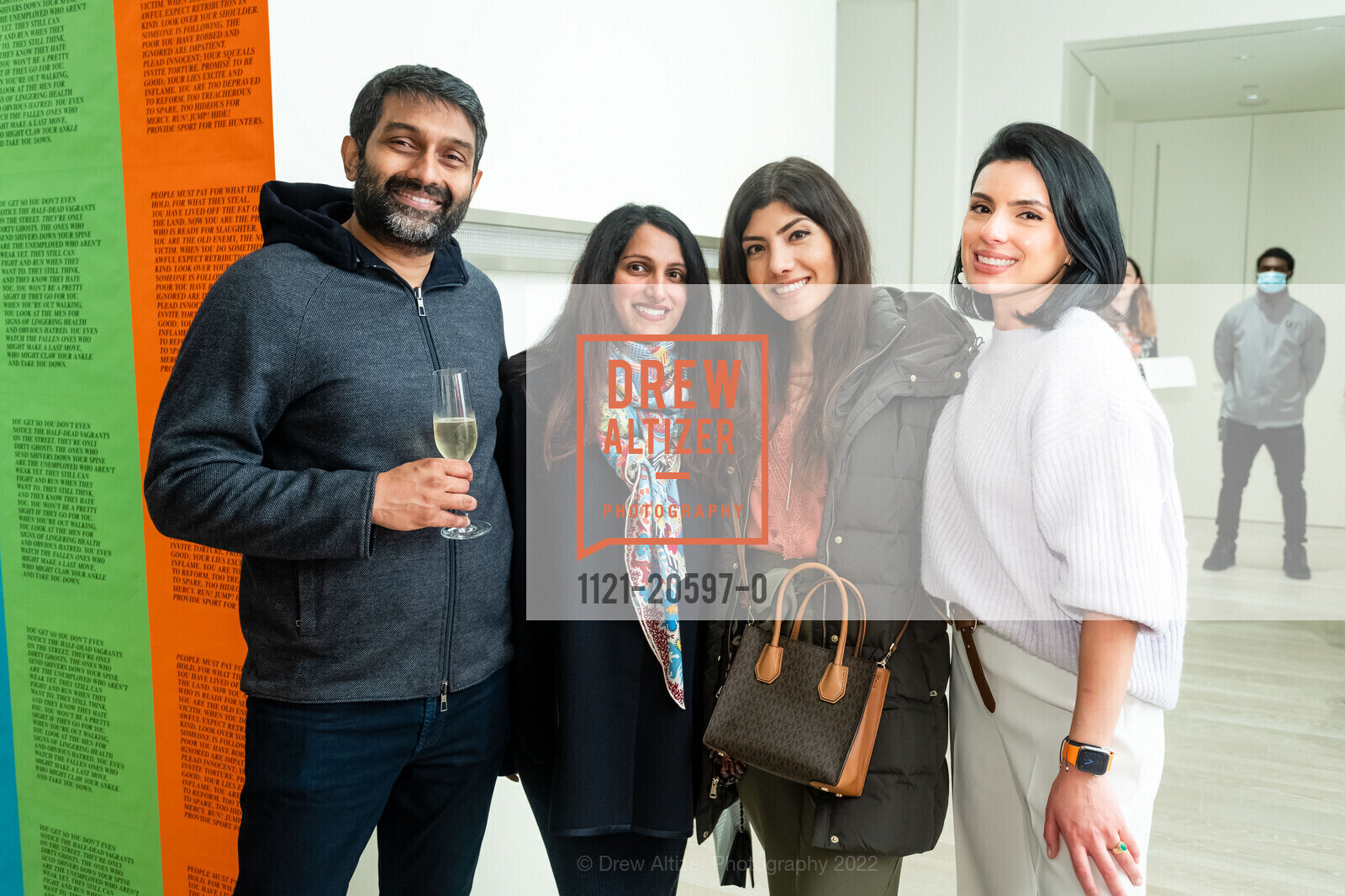 Sri Sadda, Shalini Sadda, Eva Aguayo, Carmen Legarda, 181 Fremont Chinese New Year Open House, Gallery 181. 181 Fremont, March 3rd, 2022, Photo #1121-20597-0 Sri Sadda, Shalini Sadda, Eva Aguayo, Carmen Legarda, Photo #1121-20597-0