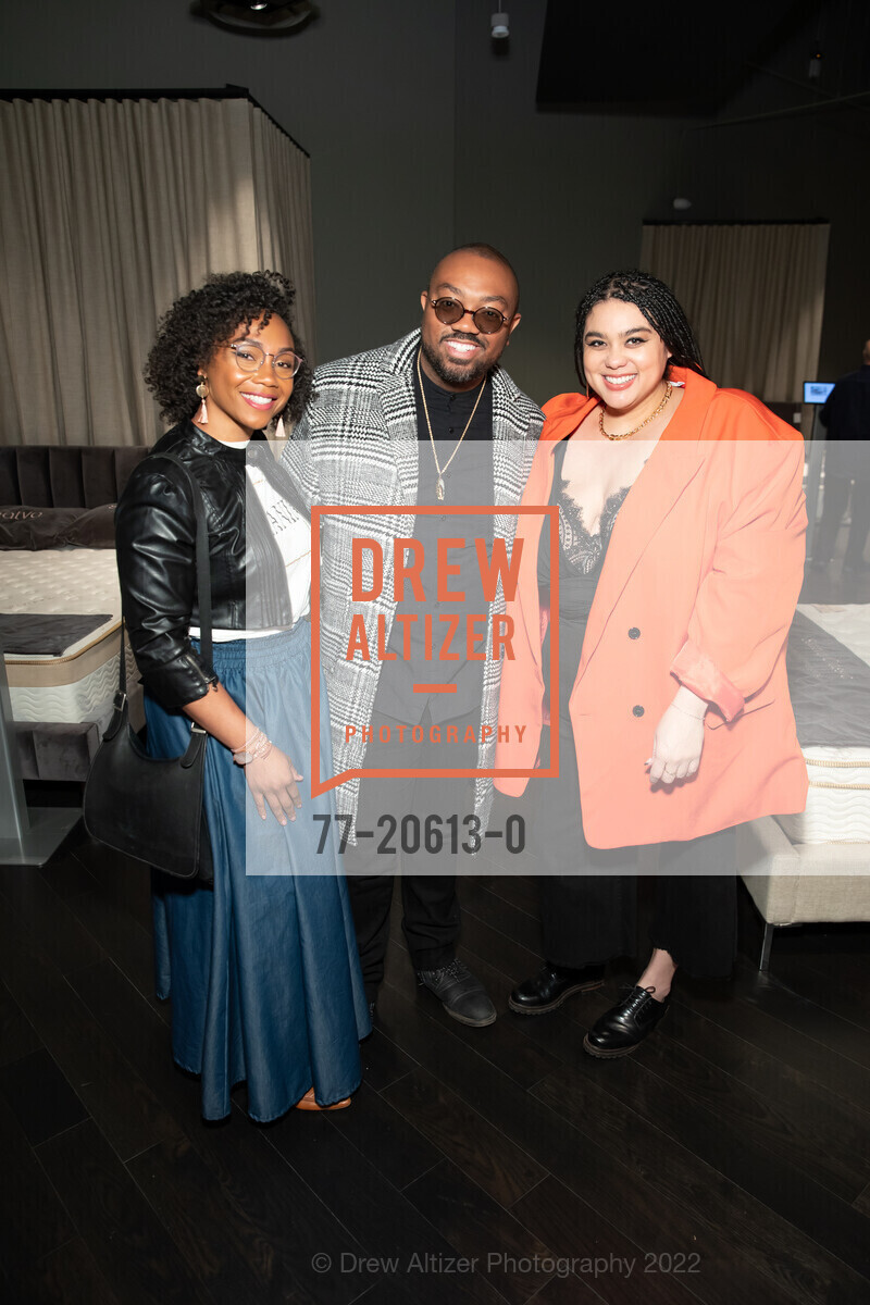 Elasha Racks, Bryan Simmons, Meghan Maples, Saatva Store Grand Opening, Saatva. 128 Post St, March 10th, 2022, Photo #77-20613-0 Elasha Racks, Bryan Simmons, Meghan Maples, Photo #77-20613-0