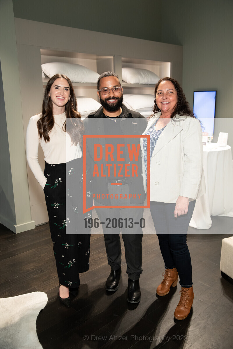 Morgan Garrison, Akeem Pina, Sharon Figueiredo, Saatva Store Grand Opening, Saatva. 128 Post St, March 10th, 2022, Photo #196-20613-0 Morgan Garrison, Akeem Pina, Sharon Figueiredo, Photo #196-20613-0