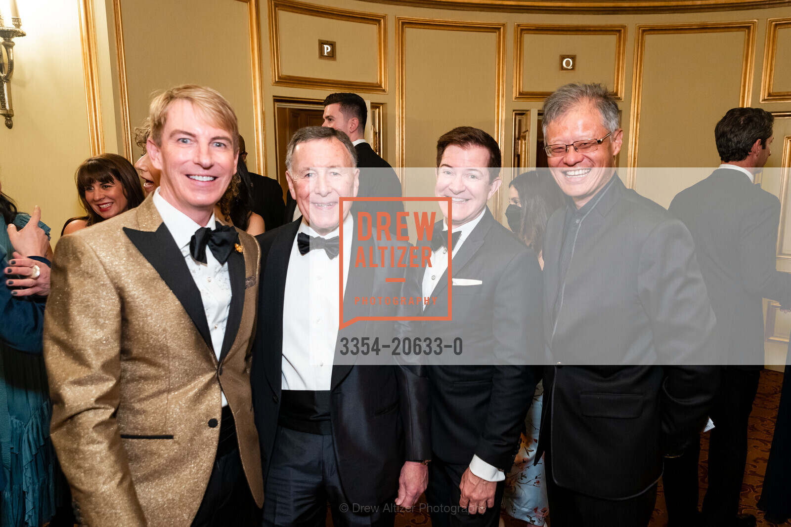 Jack Calhoun, Carl Pascarella, Trent Norris, Jerry Yang, San Francisco Ballet 2022 Season Gala, War Memorial Opera House. 301 Van Ness Ave, Photo #3354-20633-0 Jack Calhoun, Carl Pascarella, Trent Norris, Jerry Yang, Photo #3354-20633-0