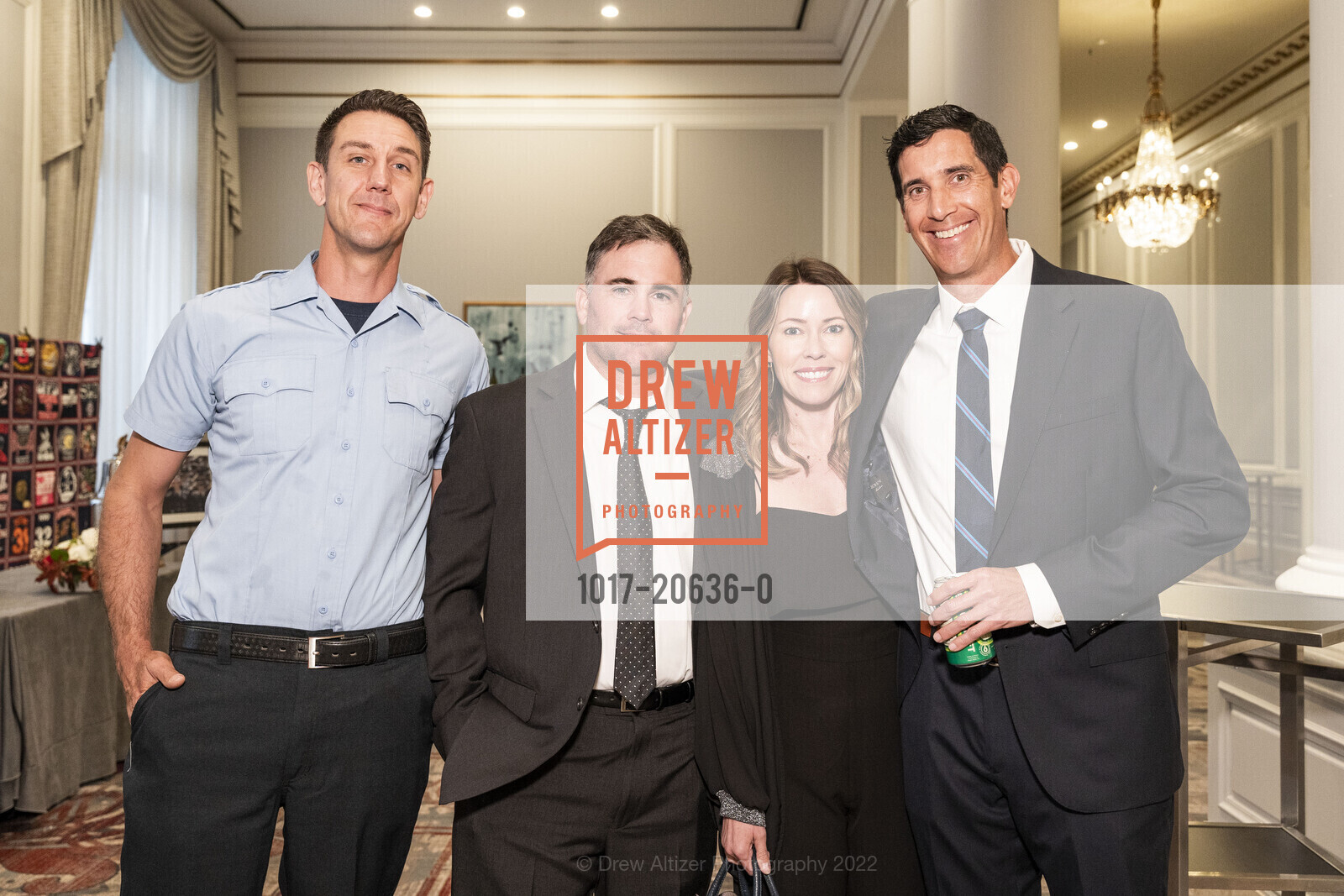 Jason Robinson, Brian Murphy, Mila Murphy, Matt Alba, SF Firefighter's Cancer Prevention Igniting Hope Gala 2022, Palace Hotel. 2 New Montgomery, March 26th, 2022, Photo #1017-20636-0 Jason Robinson, Brian Murphy, Mila Murphy, Matt Alba, Photo #1017-20636-0