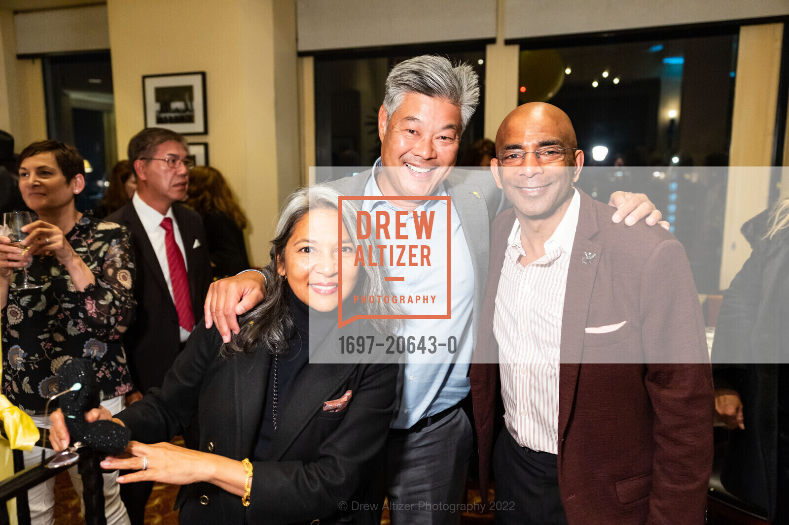 Darlene Fong, Rodney Fong, Steve Bowdry, The City & County of SF presents Top of the 'Marc' Event, InterContinental Mark Hopkins San Francisco. 999 California St, March 30th, 2022, Photo #1697-20643-0 Darlene Fong, Rodney Fong, Steve Bowdry, Photo #1697-20643-0