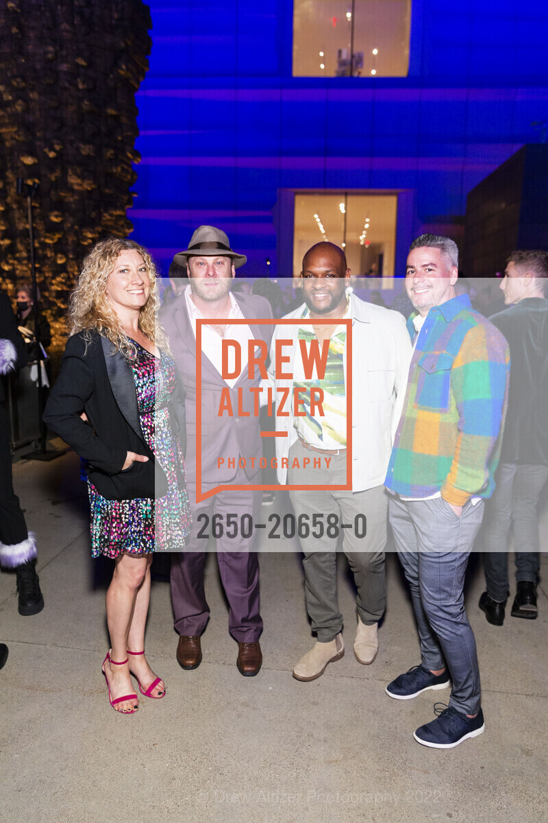 Jenna Kaiser, DJ Driscoll, Clayton Shelvin, Andy Forster, SFMOMA Art Bash, SFMOMA. 151 3rd St, April 8th, 2022, Photo #2650-20658-0 Jenna Kaiser, DJ Driscoll, Clayton Shelvin, Andy Forster, Photo #2650-20658-0