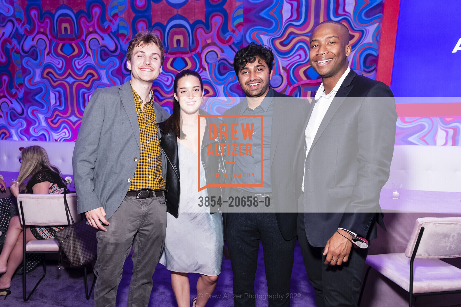 Grace Devlin, Eugene Caracas, Harsha Chilakamarri, Justin Williamson, SFMOMA Art Bash, SFMOMA. 151 3rd St, April 8th, 2022, Photo #3854-20658-0 Grace Devlin, Eugene Caracas, Harsha Chilakamarri, Justin Williamson, Photo #3854-20658-0