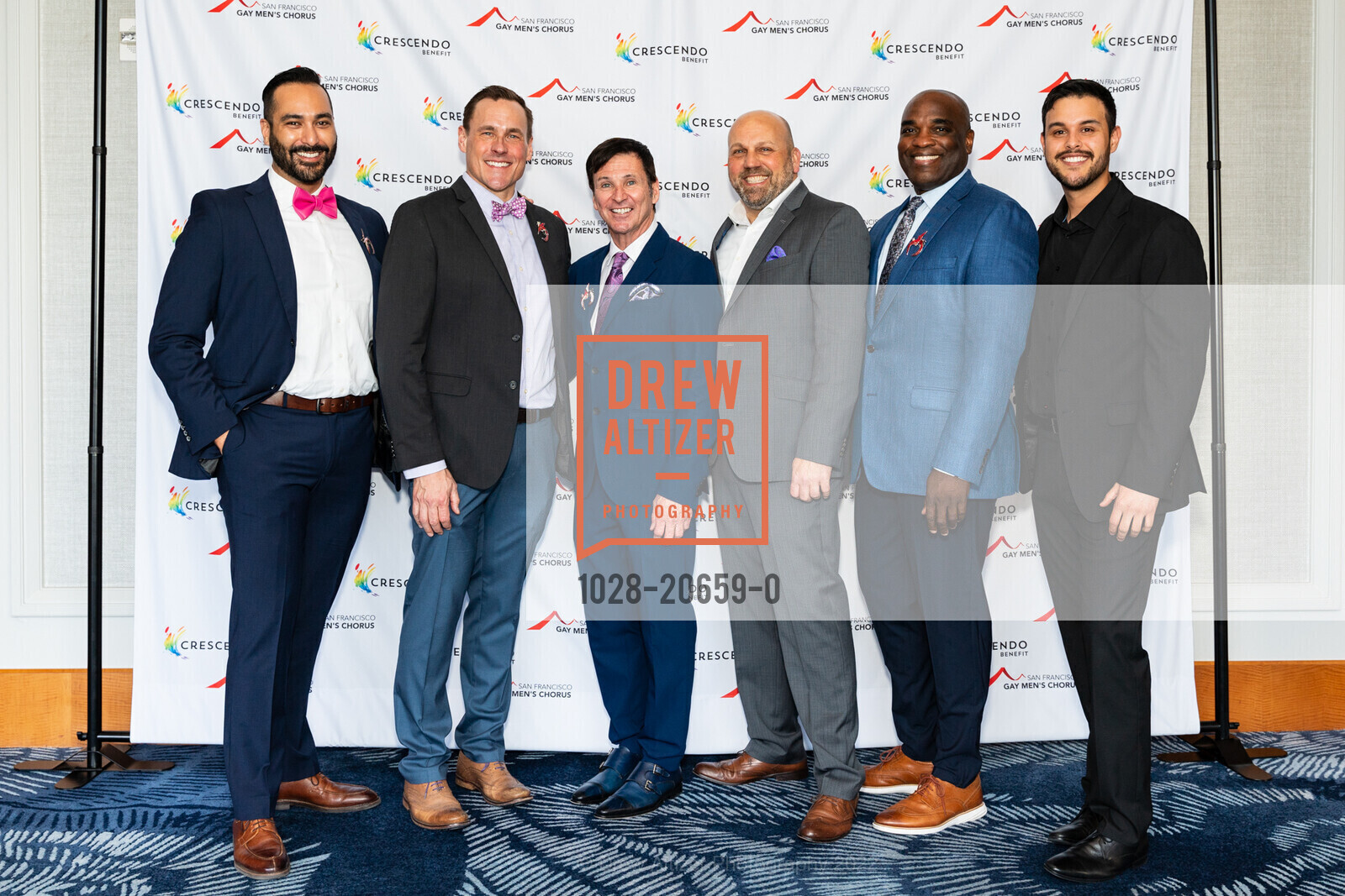 Tom Paulino, Glen DeSandre, Steve Valdez, Chris Pedula, Michael Tate, Gabriel Nunez, SF Gay Men's Chorus Crescendo Gala, Four Seasons Hotel San Francisco. 757 Market St, April 8th, 2022, Photo #1028-20659-0 Tom Paulino, Glen DeSandre, Steve Valdez, Chris Pedula, Michael Tate, Gabriel Nunez, Photo #1028-20659-0