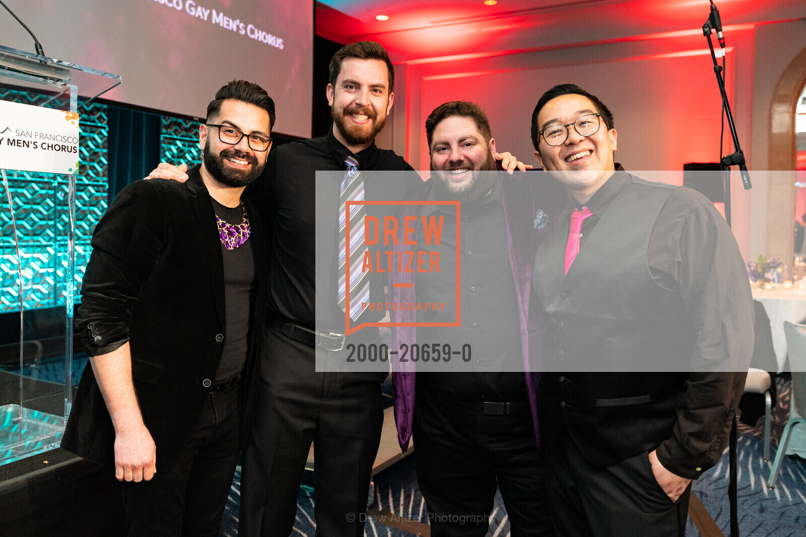 Brandon Jenkins, Drew Haven, George Schatz, Andrew Kwan, SF Gay Men's Chorus Crescendo Gala, Four Seasons Hotel San Francisco. 757 Market St, Photo #2000-20659-0 Brandon Jenkins, Drew Haven, George Schatz, Andrew Kwan, Photo #2000-20659-0