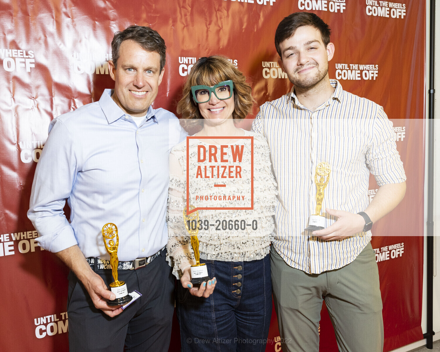 John Tarlton, Jenny Dearborn, Jack Tarlton, "Until The Wheels Come Off" film premiere, Menlo Labs. 1605 Adams Drive, April 9th, 2022, Photo #1039-20660-0 John Tarlton, Jenny Dearborn, Jack Tarlton, Photo #1039-20660-0