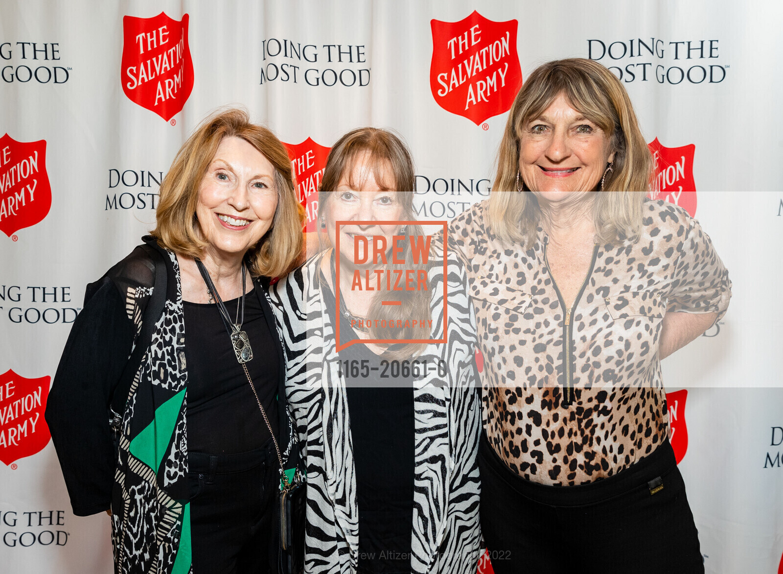 Bobbie O'Brien, Judy Taylor, Joanie Dittmer, The Salvation Army Gala of Alameda County, Memorial Stadium, University Club - top floor of University of California Berkeley Stadium. 2227 Piedmont Ave, April 10th, 2022, Photo #1165-20661-0 Bobbie O'Brien, Judy Taylor, Joanie Dittmer, Photo #1165-20661-0