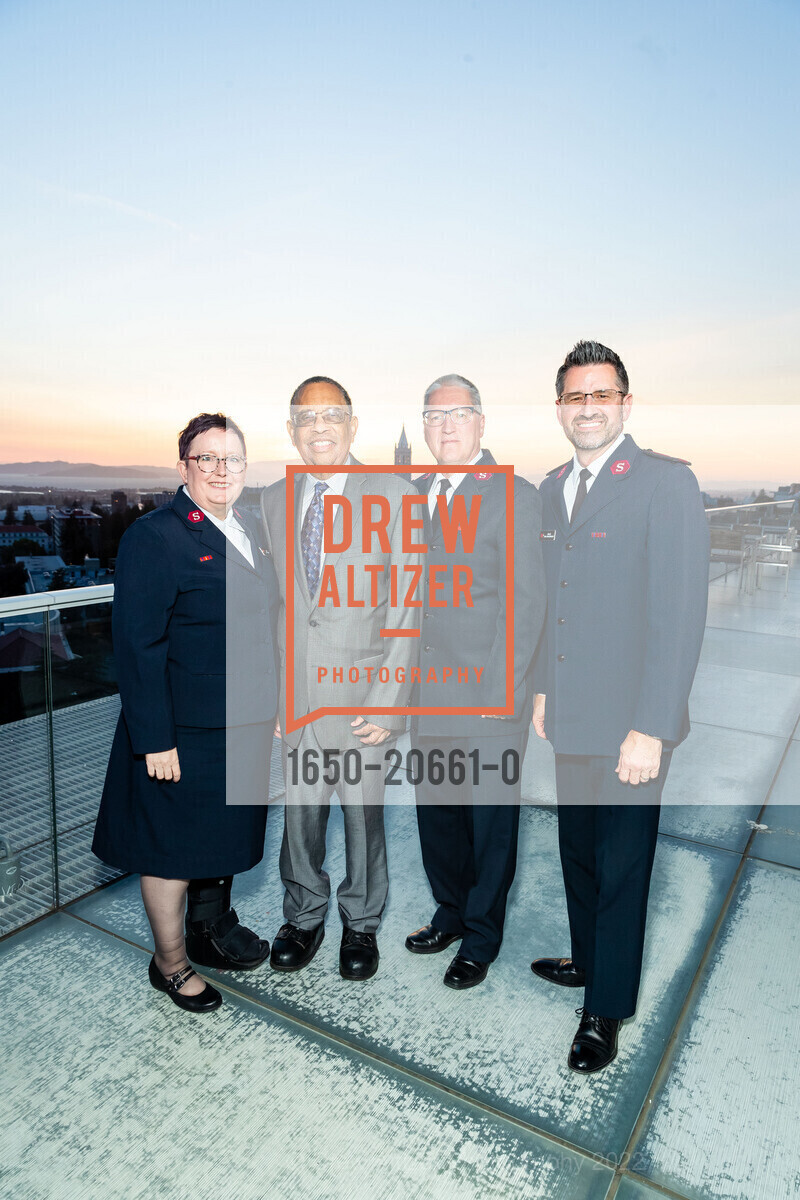 Laura Sullivan, Elihu Harris, James Sullivan, John Brackenbury, The Salvation Army Gala of Alameda County, Memorial Stadium, University Club - top floor of University of California Berkeley Stadium. 2227 Piedmont Ave, April 10th, 2022, Photo #1650-20661-0 Laura Sullivan, Elihu Harris, James Sullivan, John Brackenbury, Photo #1650-20661-0