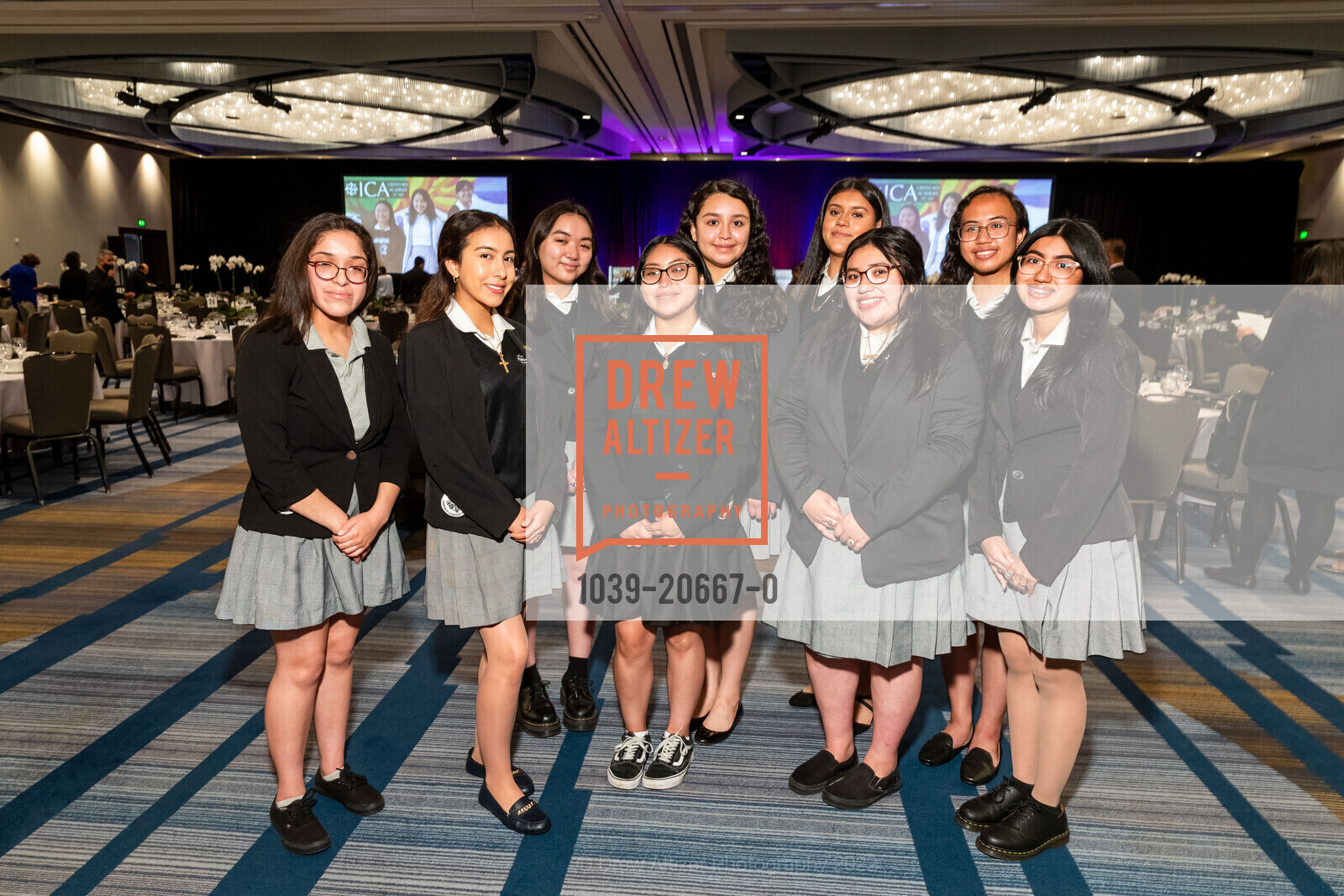 Rosalind Cabello, Astrid Lozada, Gabrielle Ponciano, Maya Briceno, Citlali Perez, Giselle Gonzalez, Lily Rodriguez, Cindy Saavedra, Angelica Aquino, ICA Cristo Rey Academy Annual Business Lunch, Hyatt Regency San Francisco. 5 Embarcadero Ctr, April 13th, 2022, Photo #1039-20667-0 Rosalind Cabello, Astrid Lozada, Gabrielle Ponciano, Maya Briceno, Citlali Perez, Giselle Gonzalez, Lily Rodriguez, Cindy Saavedra, Angelica Aquino, Photo #1039-20667-0