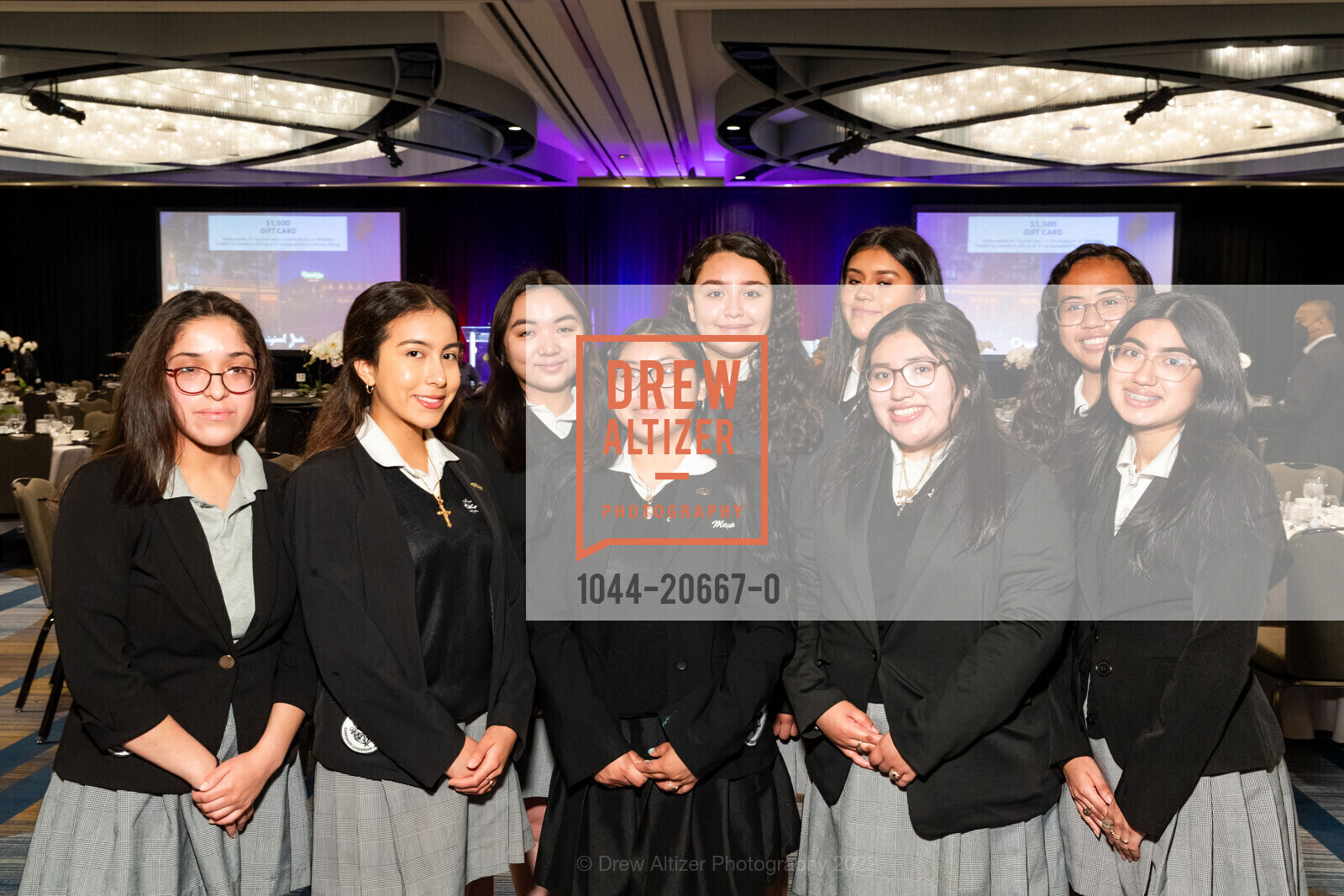 Rosalind Cabello, Astrid Lozada, Gabrielle Ponciano, Maya Briceno, Citlali Perez, Giselle Gonzalez, Lily Rodriguez, Cindy Saavedra, Angelica Aquino, ICA Cristo Rey Academy Annual Business Lunch, Hyatt Regency San Francisco. 5 Embarcadero Ctr, April 13th, 2022, Photo #1044-20667-0 Rosalind Cabello, Astrid Lozada, Gabrielle Ponciano, Maya Briceno, Citlali Perez, Giselle Gonzalez, Lily Rodriguez, Cindy Saavedra, Angelica Aquino, Photo #1044-20667-0
