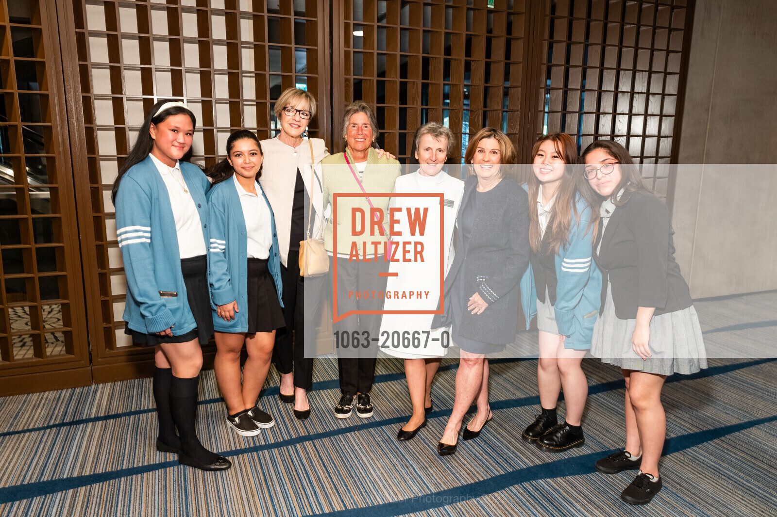Jasmine de Vera, Malaka Bib, Cathy Unruh, Carol Brandi, Sister Lily Fitzpatrick, Mary Lawson, Ada Yu, Rosalind Cabello, ICA Cristo Rey Academy Annual Business Lunch, Hyatt Regency San Francisco. 5 Embarcadero Ctr, April 13th, 2022, Photo #1063-20667-0 Jasmine de Vera, Malaka Bib, Cathy Unruh, Carol Brandi, Sister Lily Fitzpatrick, Mary Lawson, Ada Yu, Rosalind Cabello, Photo #1063-20667-0