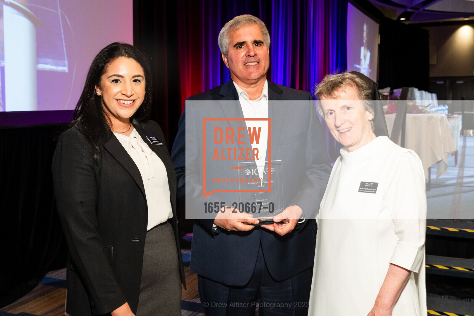 Erika Rangel, David Rosati, Sister Lily Fitzpatrick, ICA Cristo Rey Academy Annual Business Lunch, Hyatt Regency San Francisco. 5 Embarcadero Ctr, April 13th, 2022, Photo #1655-20667-0 Erika Rangel, David Rosati, Sister Lily Fitzpatrick, Photo #1655-20667-0