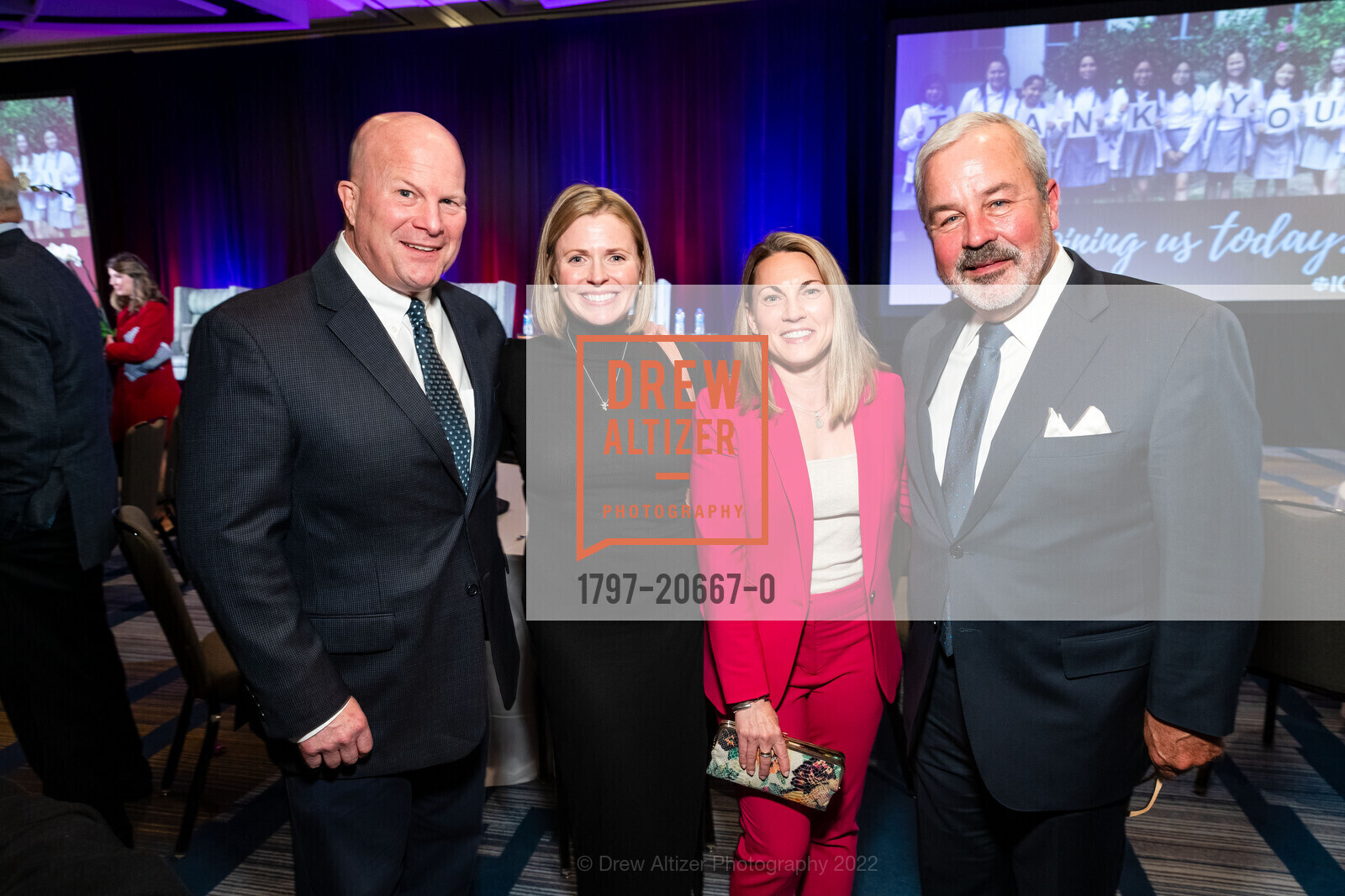 Greg Suhr, Carolyn Salcido, Wendy Suhr, George Lawson, ICA Cristo Rey Academy Annual Business Lunch, Hyatt Regency San Francisco. 5 Embarcadero Ctr, April 13th, 2022, Photo #1797-20667-0 Greg Suhr, Carolyn Salcido, Wendy Suhr, George Lawson, Photo #1797-20667-0