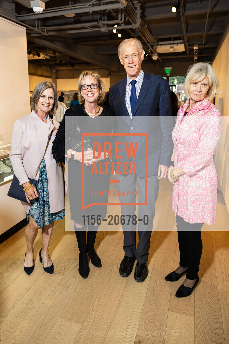 Ginger Howard, Elizabeth Adams, Tom Kelley, Joan Maze Miles, A Preview of Jewelry from The Collection of George and Charlotte Shultz, 601 California Street. 601 California Street, April 19th, 2022, Photo #1156-20678-0 Ginger Howard, Elizabeth Adams, Tom Kelley, Joan Maze Miles, Photo #1156-20678-0