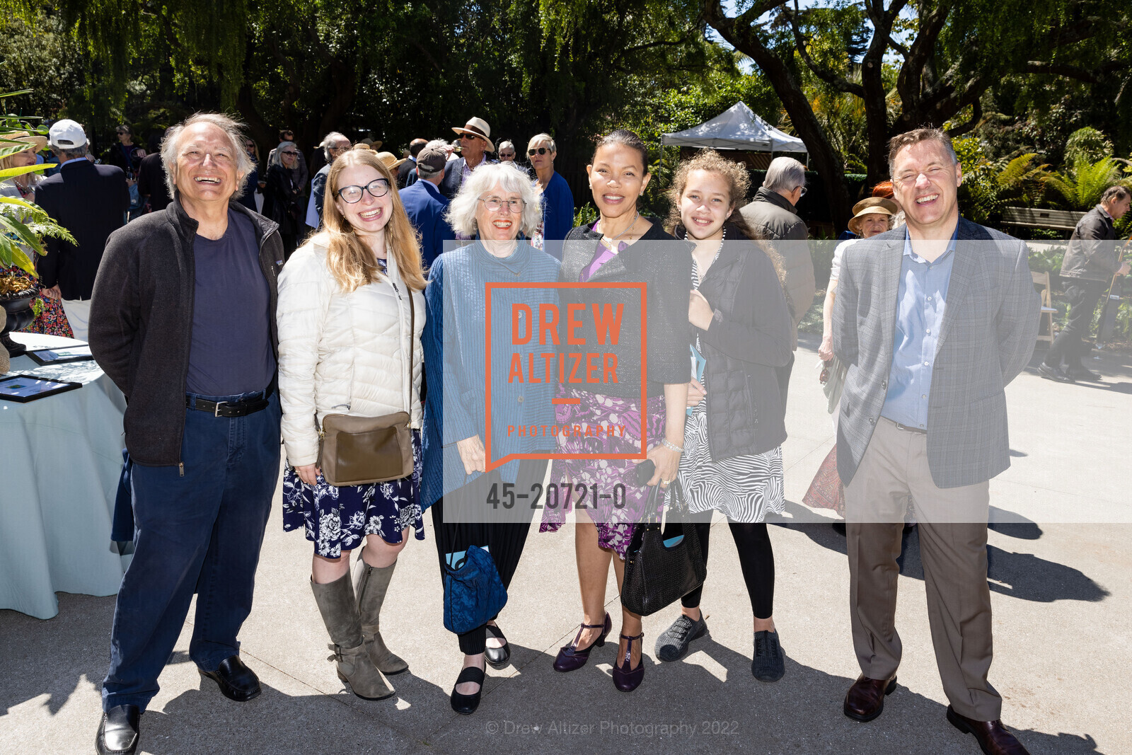 Pat Hanrahan, Maya Gaskley, Delle Maxwell, Rita Comes Whitney, Kayla Whitney, Eamon O'Byrne, SF Botanical Garden hosts Garden Feast, SF Botanical Garden. 1199 9th Ave, May 14th, 2022, Photo #45-20721-0 Pat Hanrahan, Maya Gaskley, Delle Maxwell, Rita Comes Whitney, Kayla Whitney, Eamon O'Byrne, Photo #45-20721-0