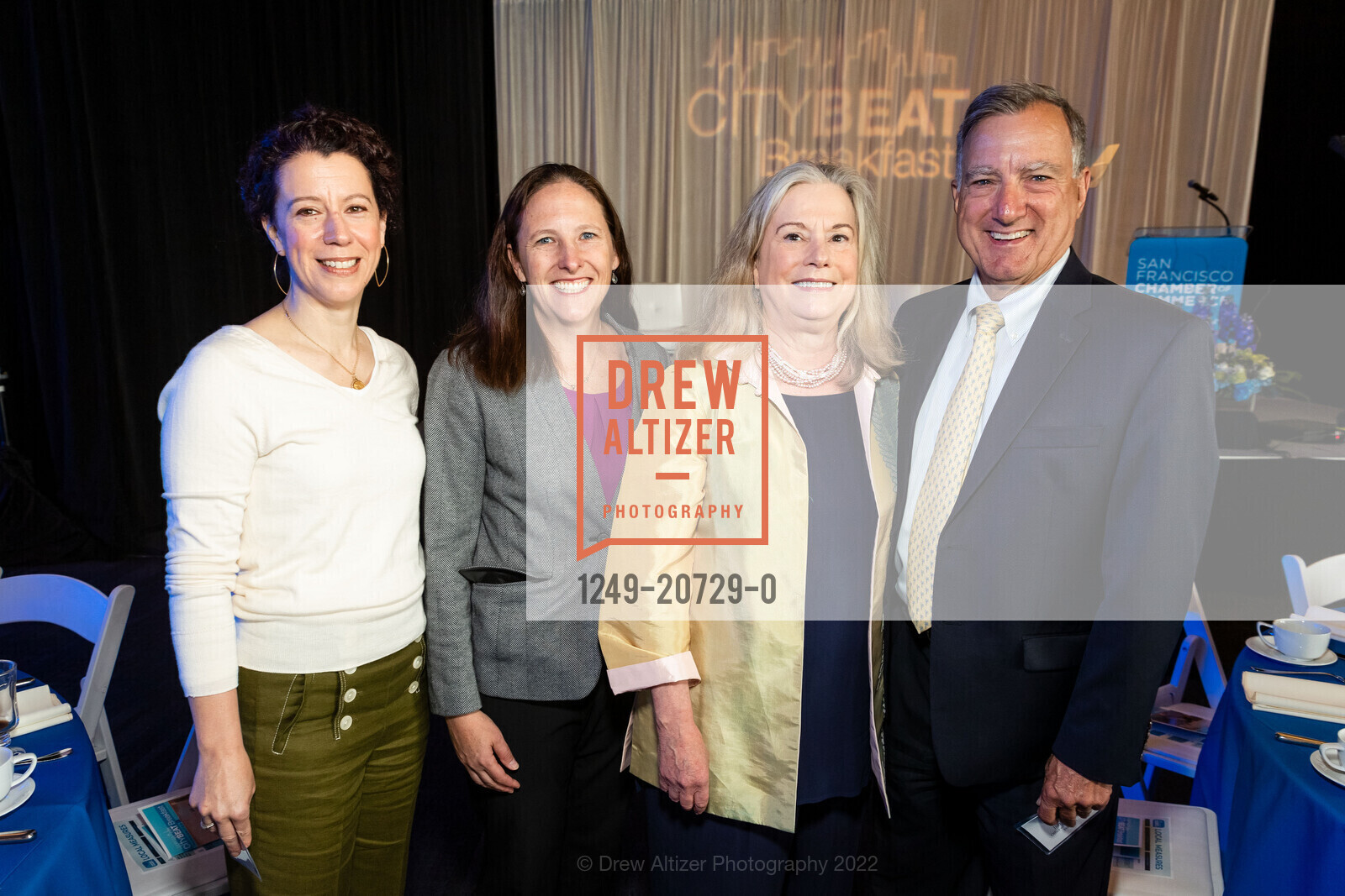 Laura Royster, Kathryn Cahill Thompson, Janis MacKenzie, Tim Lazarus, SF Chamber of Commerce hosts CityBeat Breakfast, Pier 27. 27 The Embarcadero, May 18th, 2022, Photo #1249-20729-0 Laura Royster, Kathryn Cahill Thompson, Janis MacKenzie, Tim Lazarus, Photo #1249-20729-0