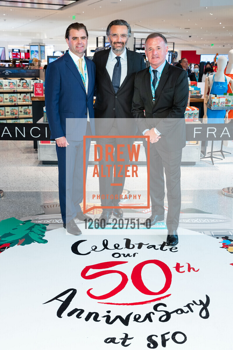 Karl Sutcliffe, Benjamin Vuchot, Martin Matthews, DFS Celebrates Grand Re-Opening at SFO, San Francisco International Airport. San Francisco International Airport, Terminal G, June 1st, 2022, Photo #1260-20751-0 Karl Sutcliffe, Benjamin Vuchot, Martin Matthews, Photo #1260-20751-0