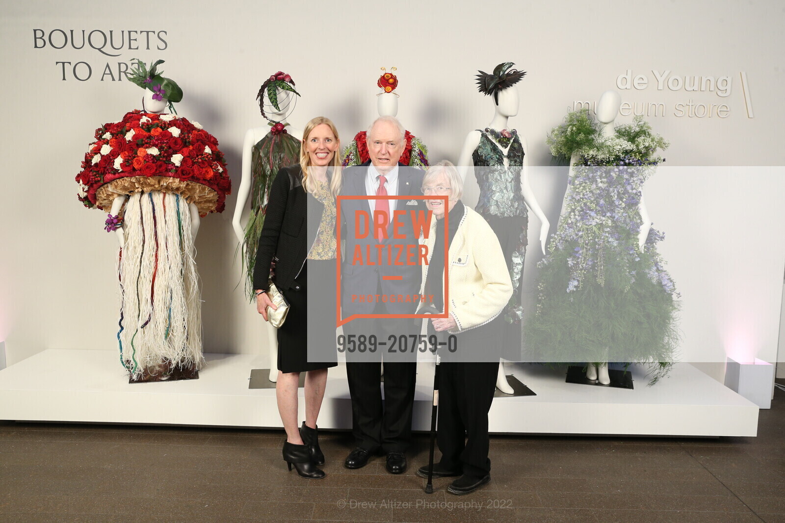 Katie Hope, David Chamberlain, Karen Chamberlain, FAMSF Bouquets to Art Opening Night, de Young Museum. 50 Hagiwara Tea Garden Dr, June 6th, 2022, Photo #9589-20759-0 Katie Hope, David Chamberlain, Karen Chamberlain, Photo #9589-20759-0