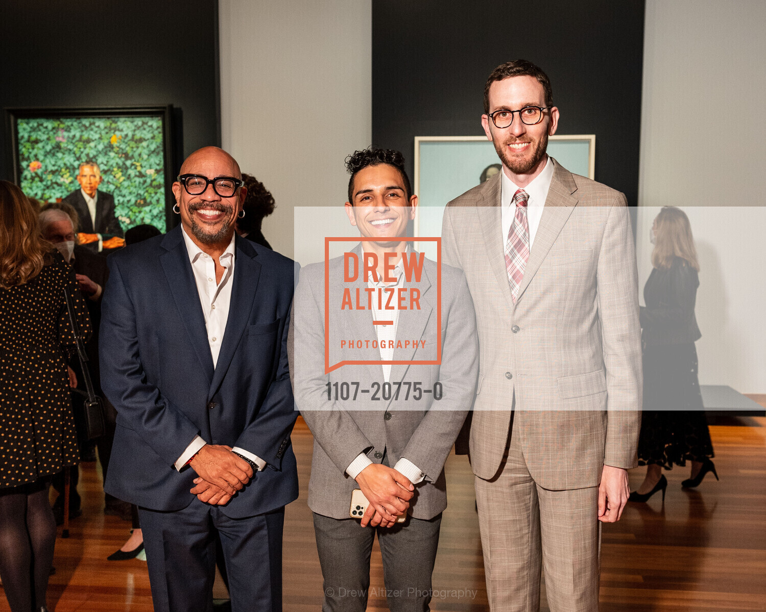 Ralph Remington, Victor Ruiz-Cornejo, Scott Wiener, FAMSF Obama Portraits Tour Opening Reception, de Young Museum. 50 Hagiwara Tea Garden Dr, Photo #1107-20775-0 Ralph Remington, Victor Ruiz-Cornejo, Scott Wiener, Photo #1107-20775-0