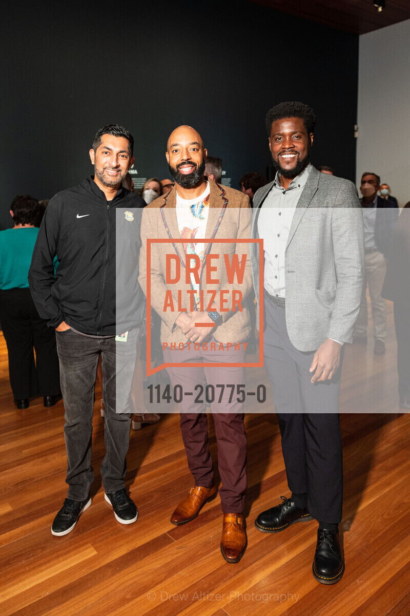 Prakash Janakiraman, Bakari Adams, Daren Miller, FAMSF Obama Portraits Tour Opening Reception, de Young Museum. 50 Hagiwara Tea Garden Dr, Photo #1140-20775-0 Prakash Janakiraman, Bakari Adams, Daren Miller, Photo #1140-20775-0