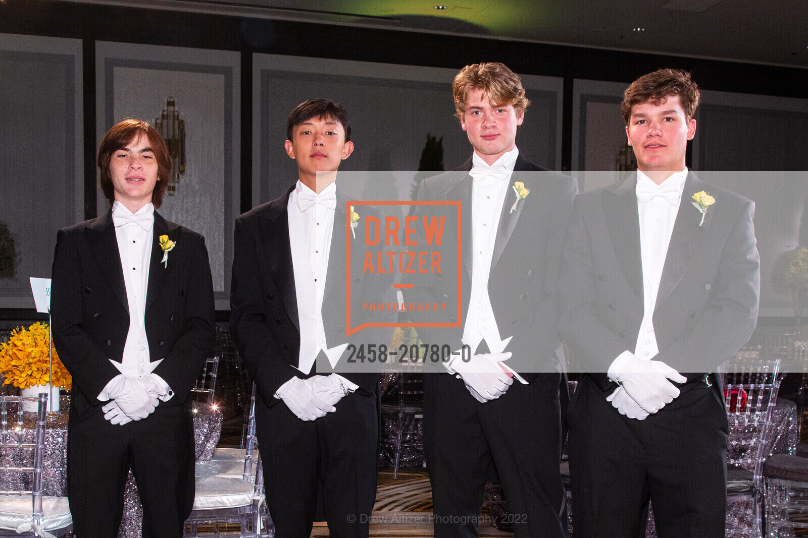 Ian Detoc, Marcus Ding, Tobias Matthews, Noah Wilbur, 2022 Debutante Ball, Westin St Francis, June 18th, 2022, Photo #2458-20780-0 Ian Detoc, Marcus Ding, Tobias Matthews, Noah Wilbur, Photo #2458-20780-0