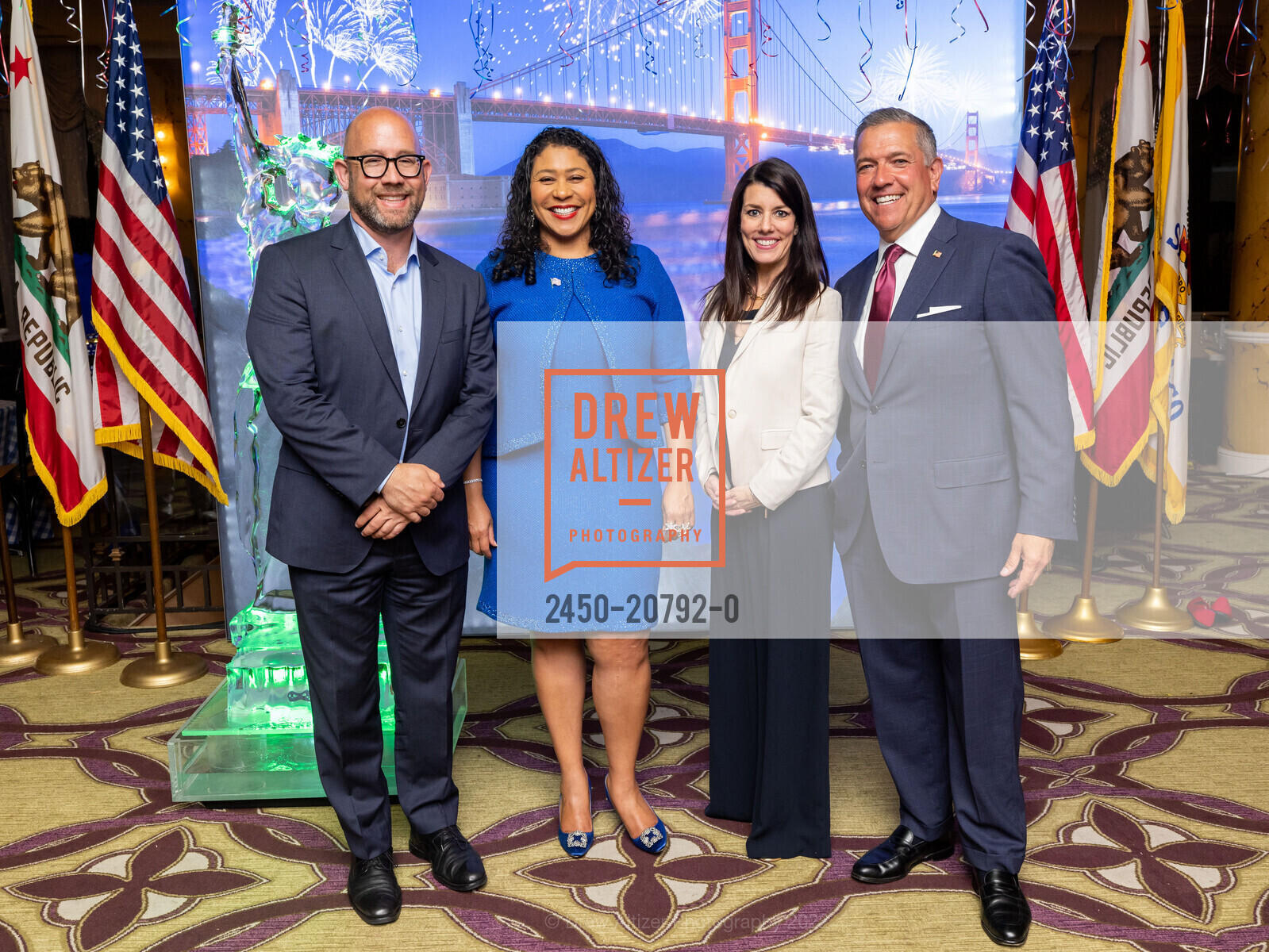 Rafael Mandelman, London Breed, Catherine Stefani, Joe D'Alessandro, The San Francisco Consular Corp's July 4th Celebration, The Fairmont Hotel, The Crown Room, July 4th, 2022, Photo #2450-20792-0 Rafael Mandelman, London Breed, Catherine Stefani, Joe D'Alessandro, Photo #2450-20792-0