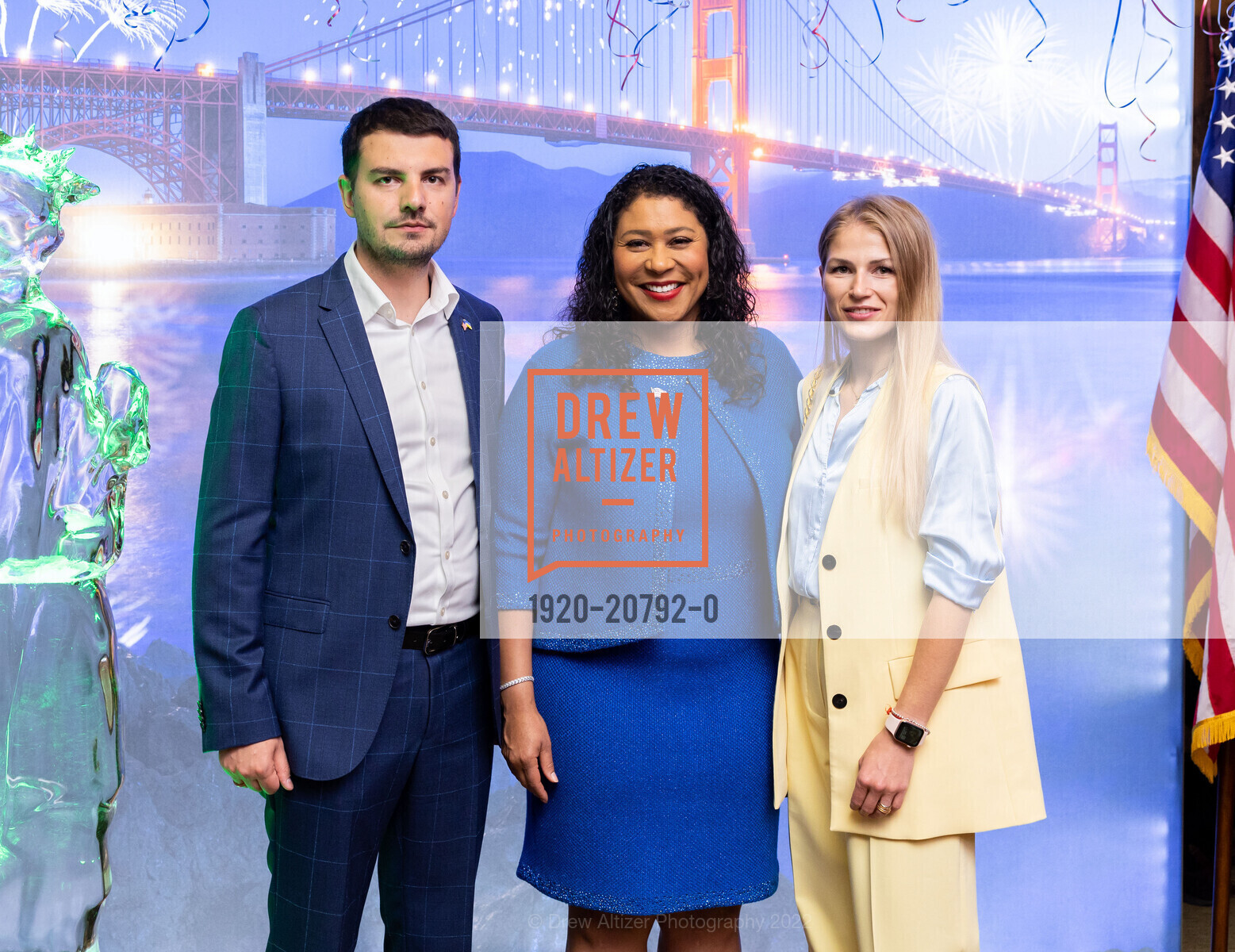 Dmytro Kushneruk, London Breed, Sofia Kushneruk, The San Francisco Consular Corp's July 4th Celebration, The Fairmont Hotel, The Crown Room, July 4th, 2022, Photo #1920-20792-0 Dmytro Kushneruk, London Breed, Sofia Kushneruk, Photo #1920-20792-0