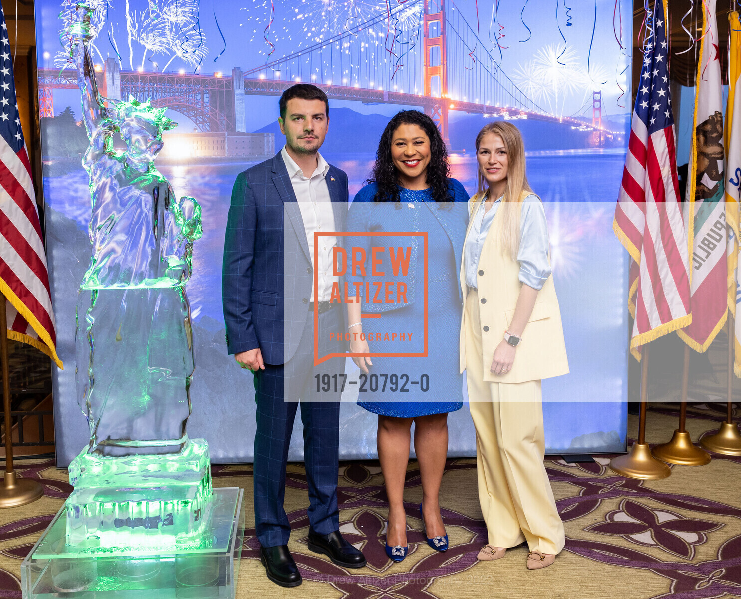 Dmytro Kushneruk, London Breed, Sofia Kushneruk, The San Francisco Consular Corp's July 4th Celebration, The Fairmont Hotel, The Crown Room, July 4th, 2022, Photo #1917-20792-0 Dmytro Kushneruk, London Breed, Sofia Kushneruk, Photo #1917-20792-0
