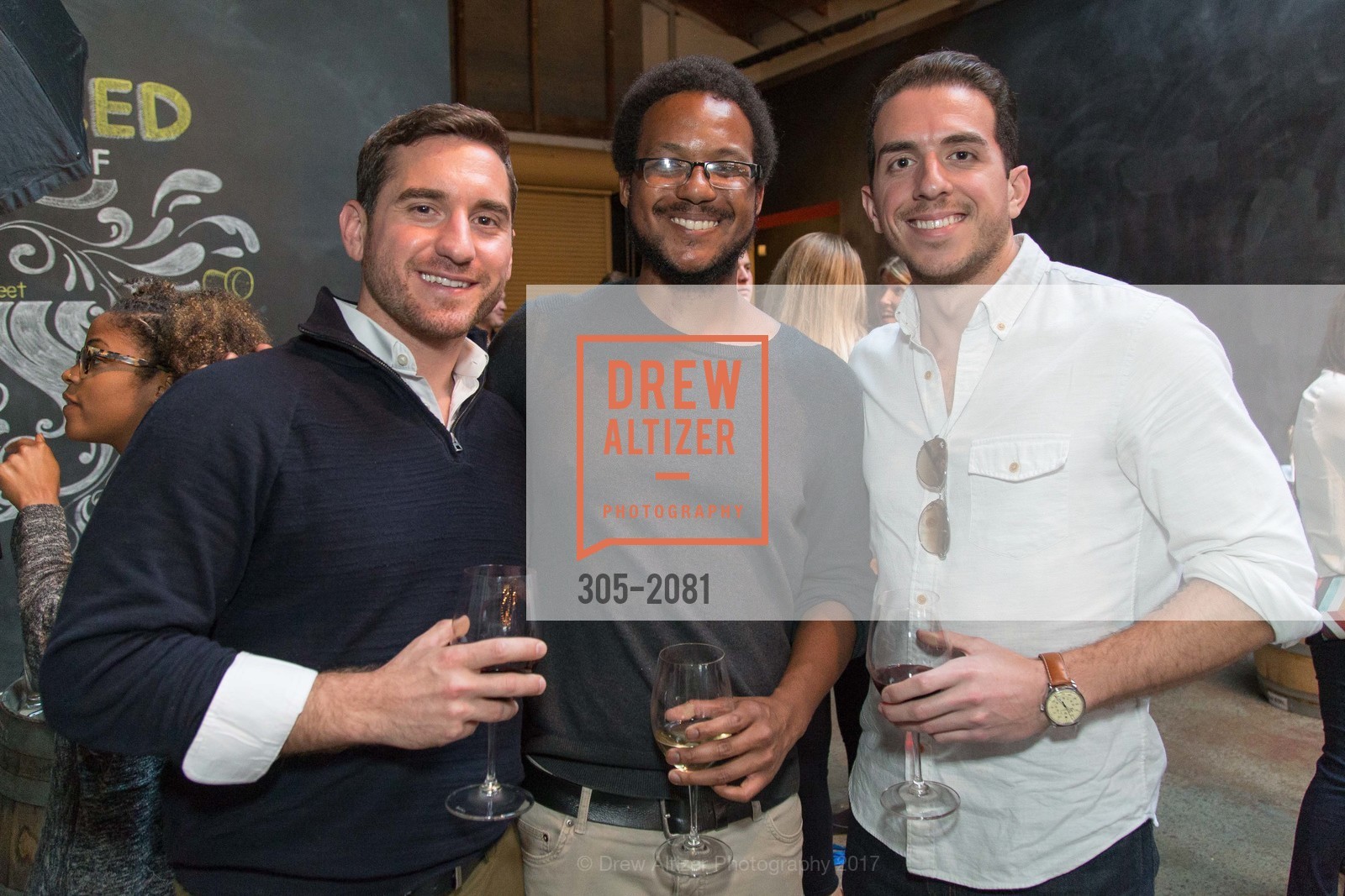 Alex Smith, Vaughn Frisby, Frank Gonnello, 2nd Annual Uncorked with Friends of Larkin Street 2017, Tank18. 1345 Howard St. SF, California 94103, April 27th, 2017, Photo #305-2081 Alex Smith, Vaughn Frisby, Frank Gonnello, Photo #305-2081